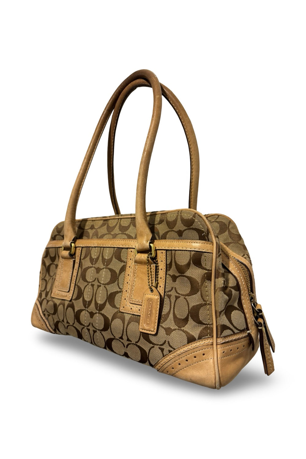 Coach Brown Signature Hampton Boston Canvas & Leather Vintage Shoulder Bag
