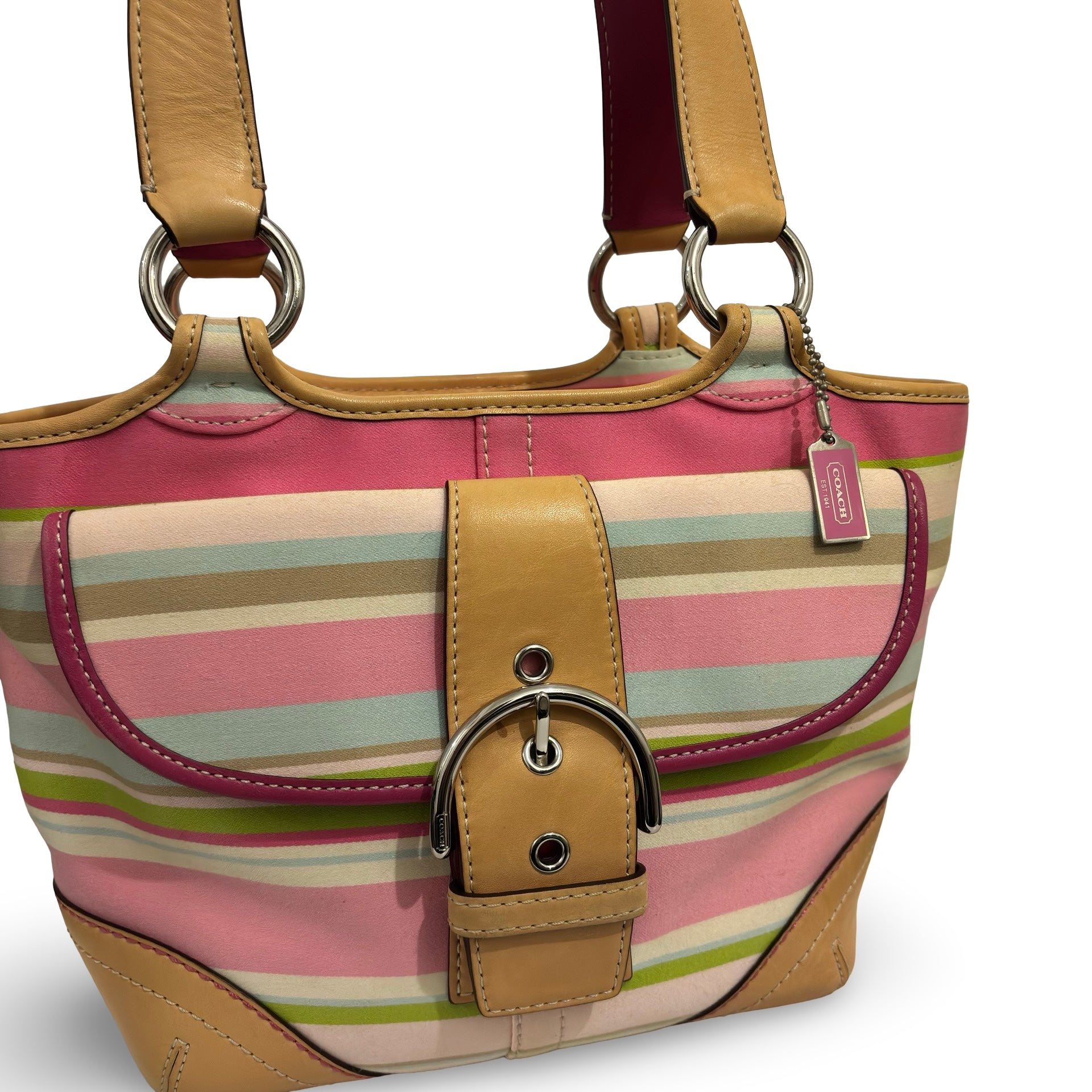 Coach Hampton Canvas & Leather Pink Brown Multicoloured Soho Buckle Vintage Handbag