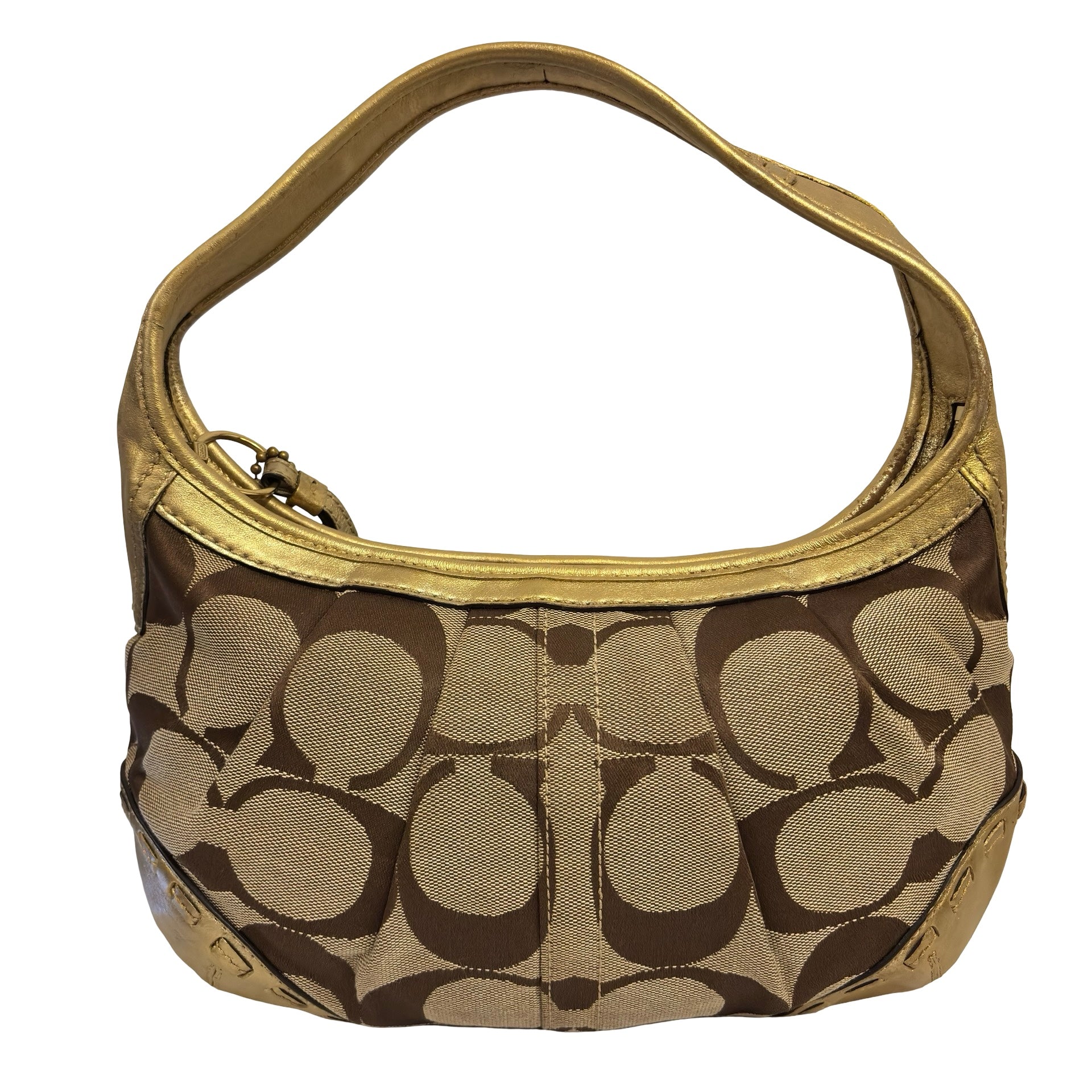 Coach Signature Brown & Gold Metallic Vintage Ergo Pleated Vintage Hobo Shoulder Bag