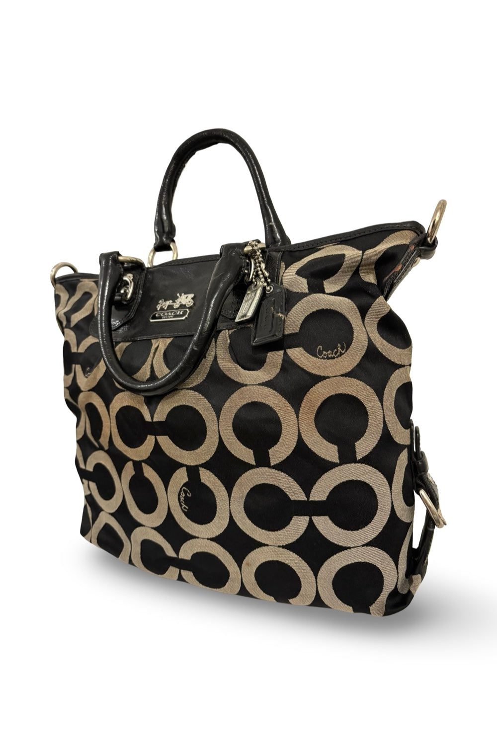 Coach Madison Black & Grey OP Art Canvas & Leather Shoulder Bag
