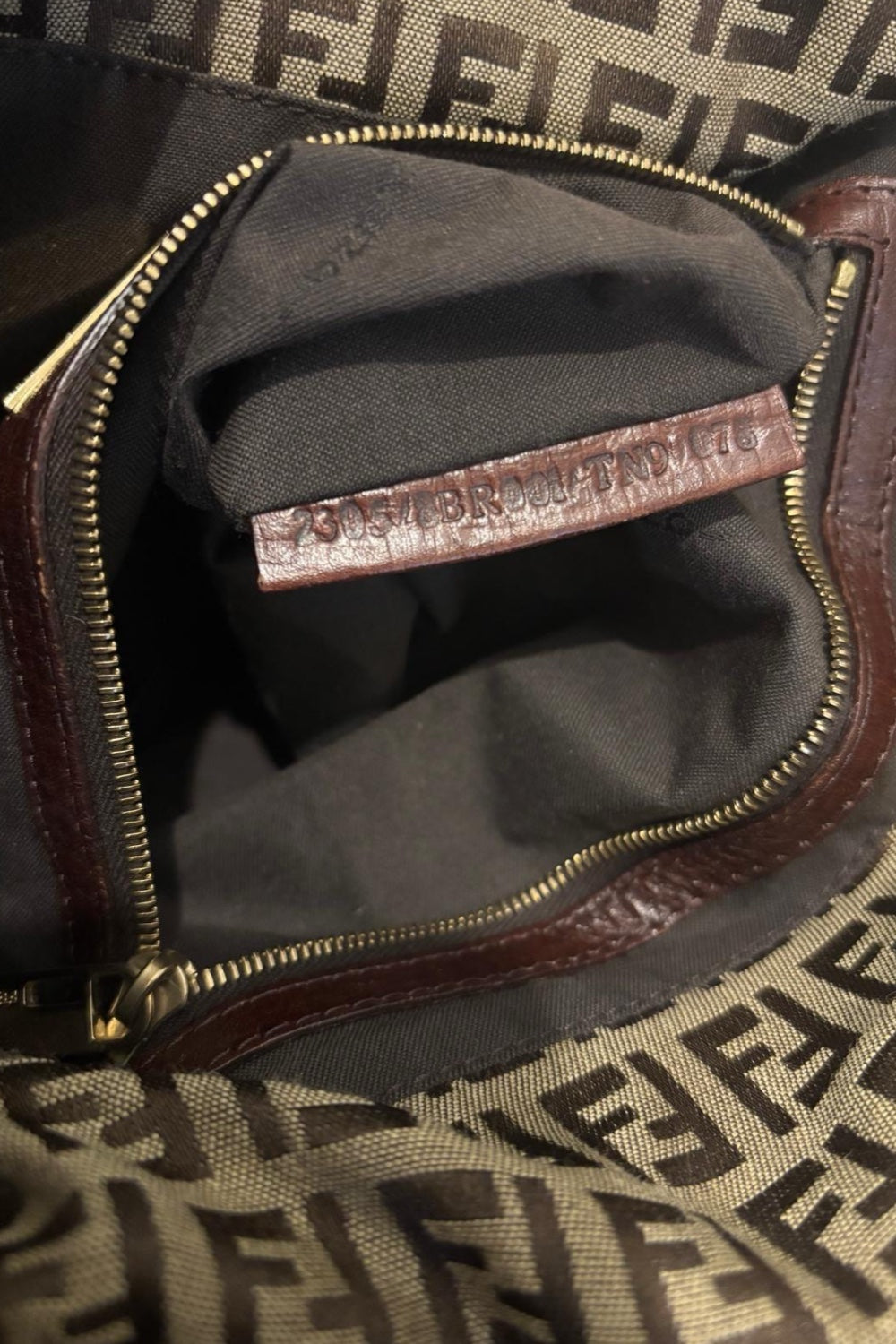 Fendi Zucchino Canvas Brown & Khaki Mamma Baguette Large Signature Shoulder Bag Vintage 2000's