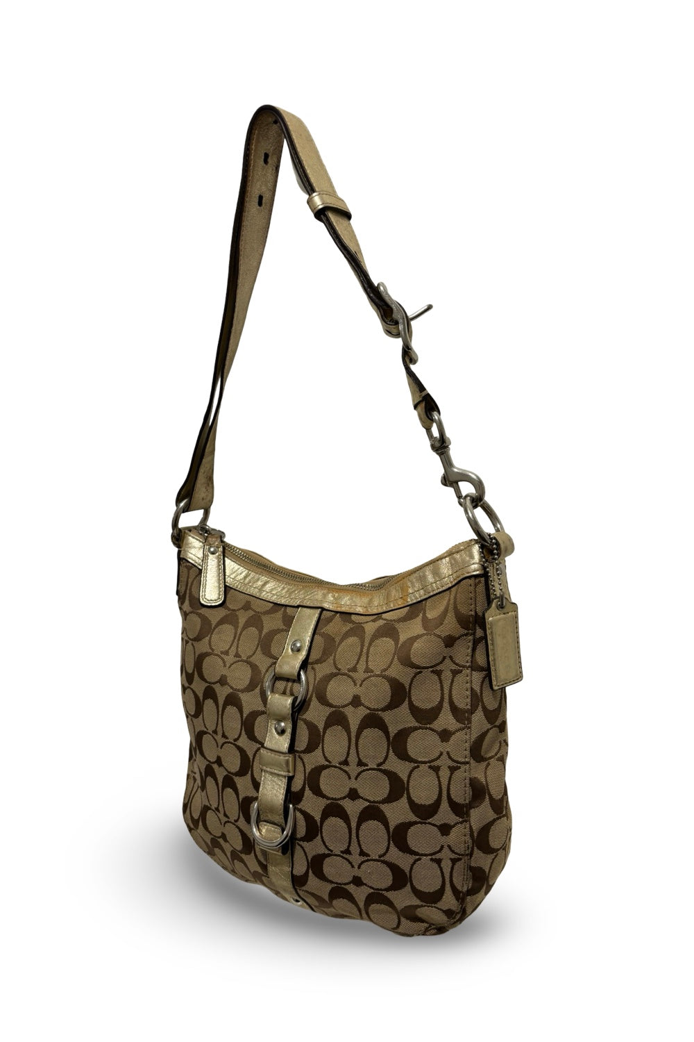 Coach Brown Chelsea Signature Canvas & Gold  Metallic Leather Crossbody / Shoulder Bag