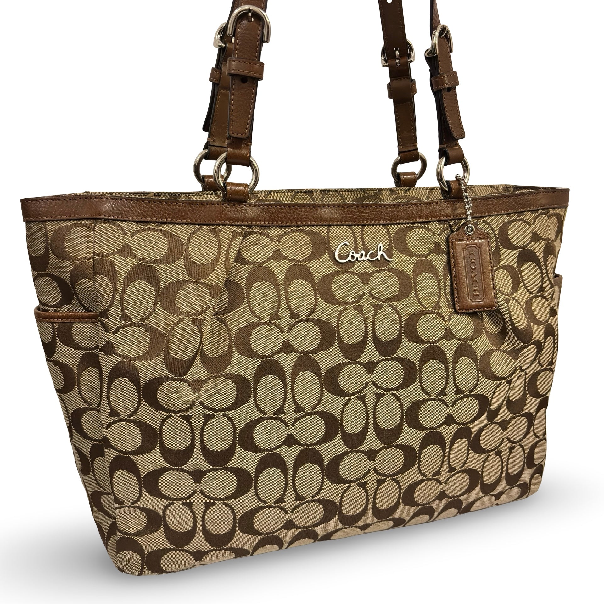 Coach Brown Signature Pleated Canvas & Leather Vintage City Tote Shoulder Bag