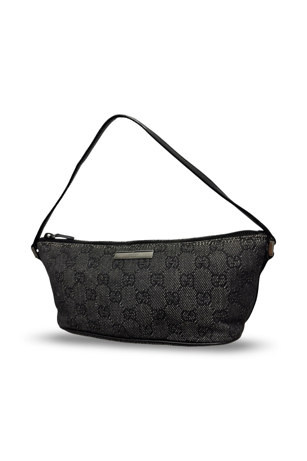 Gucci Dark Grey & Black Signature Canvas Denim  GG Boat Pochette Handbag / Shoulder Bag