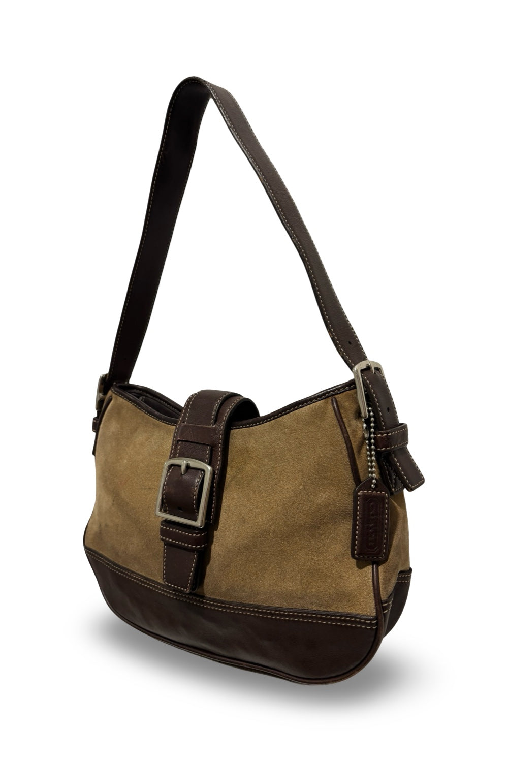 Coach RARE Brown Tan Suede Vintage Riding Leather Hobo Vintage Shoulder Bag