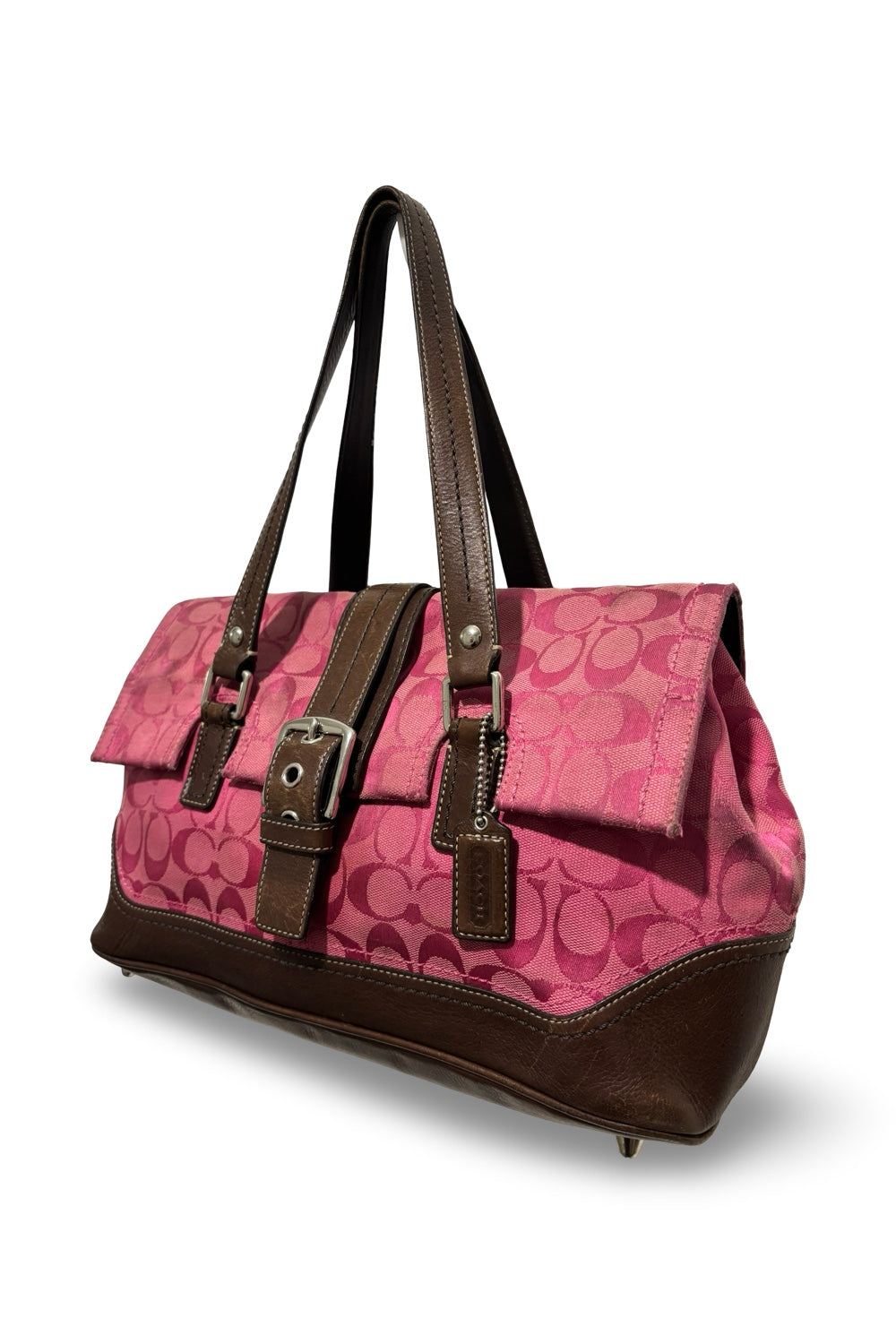 Coach RARE Vintage Pink & Brown Signature Canvas & Leather Shoulder Bag