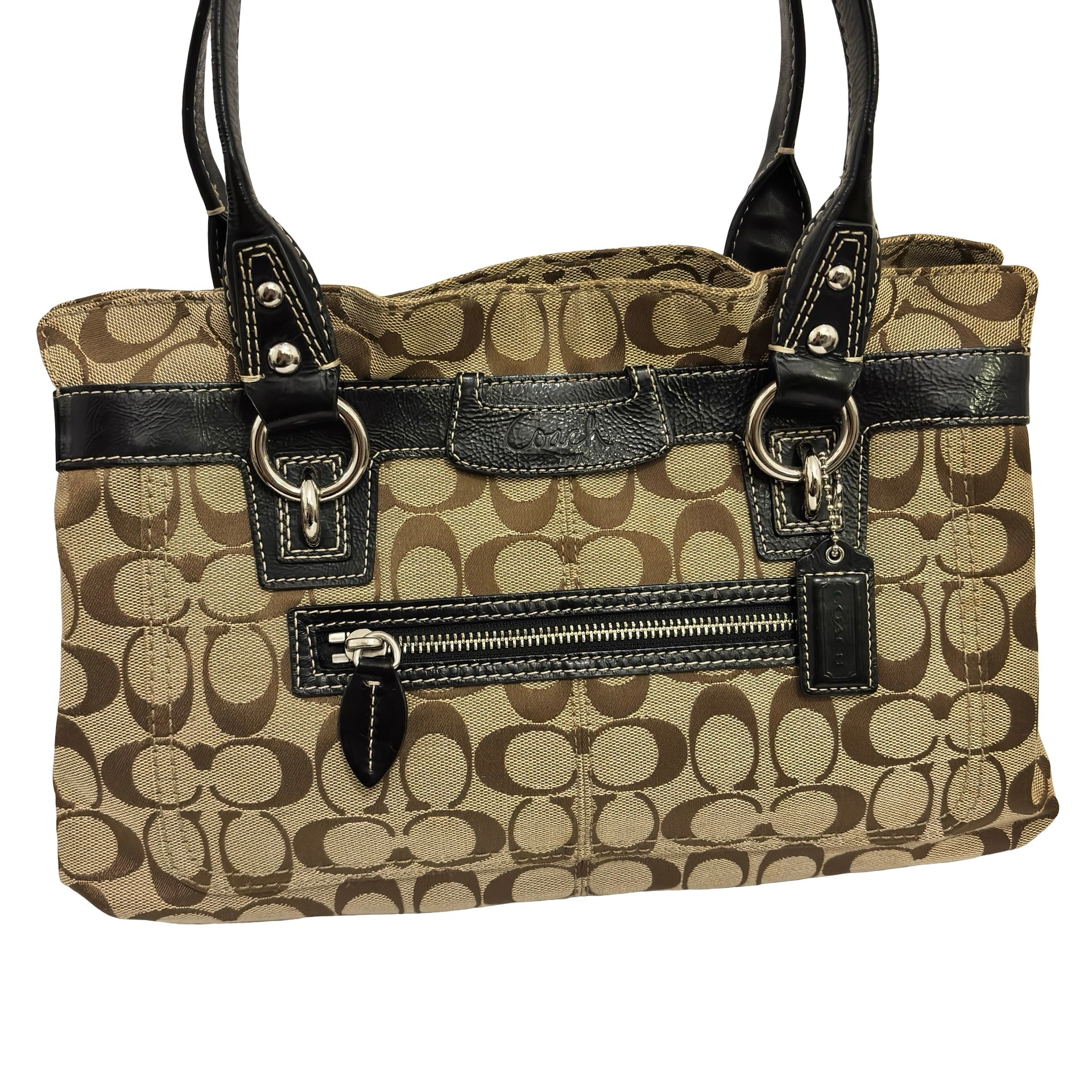 Coach 'Penelope' Signature Brown Canvas & Patent Leather Vintage Shoulder Bag