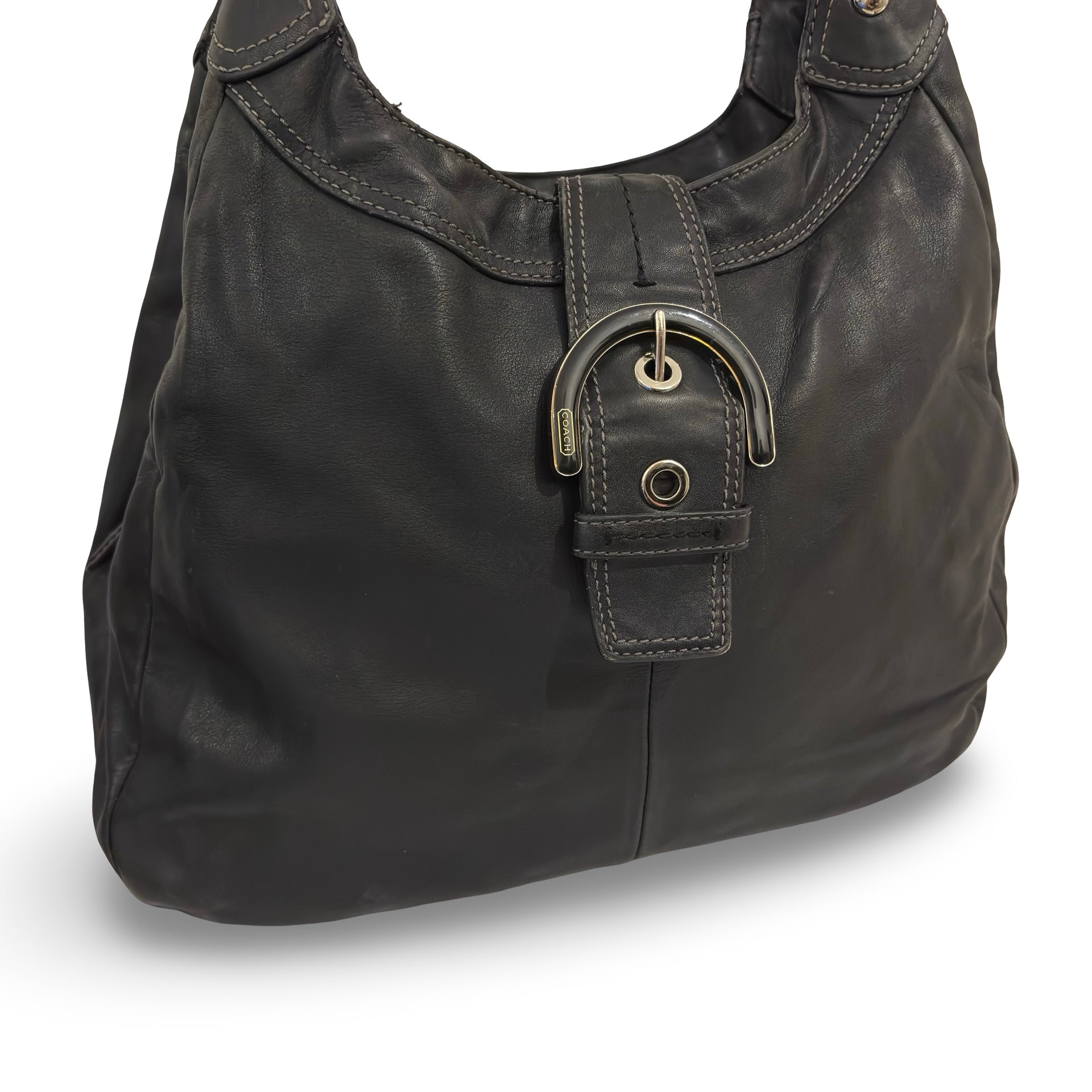 Coach Black Soft Leather Soho Lynn Buckle Vintage Large Hobo Shoulder Bag