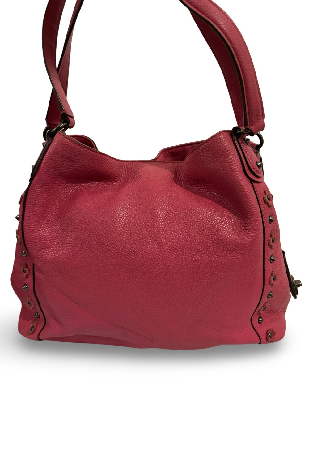 Share Coach Pink Fuscia Edie Floral Studded Flower Soft Leather Large Shoulder Bag