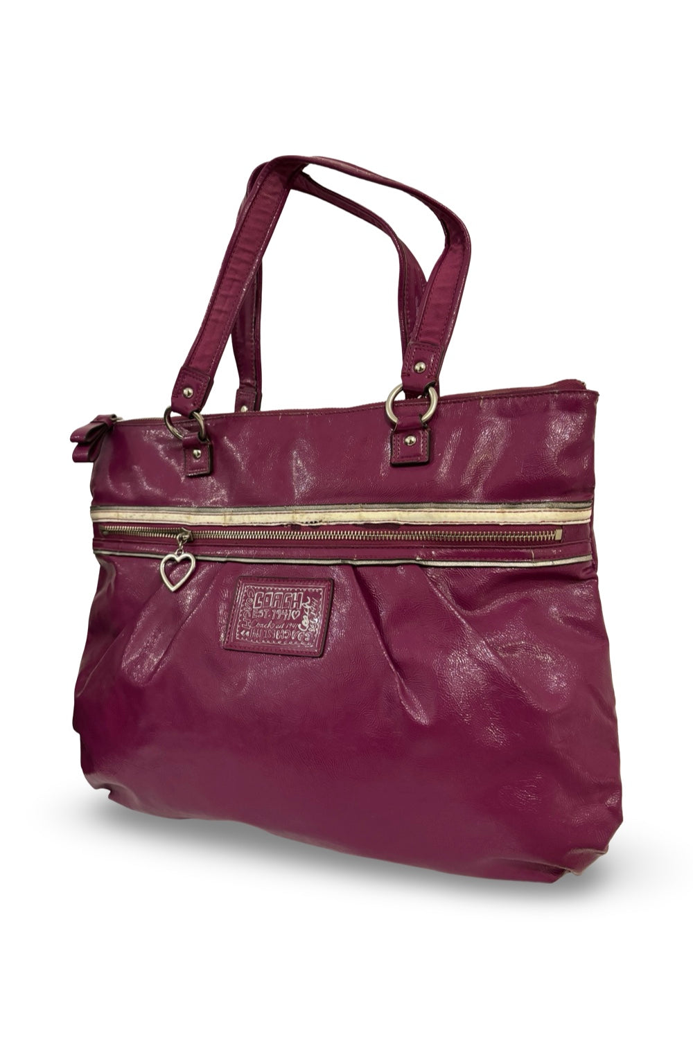 Coach Poppy Daisy Large Raspberry Purple Patent Leather Vintage Shoulder Bag