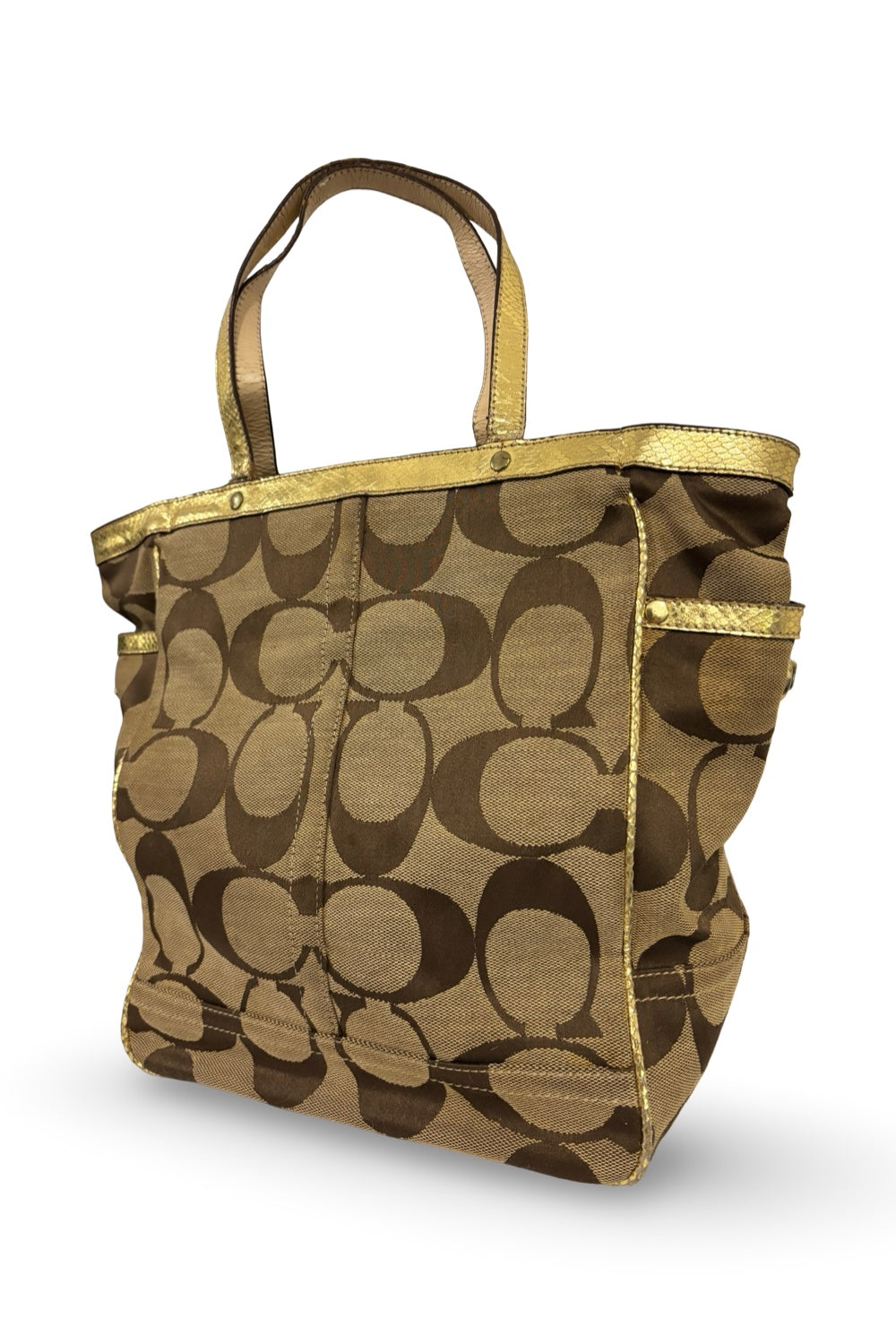 Coach Brown & Gold Signature Snake Embossed  Leather Tote Shoulder Bag