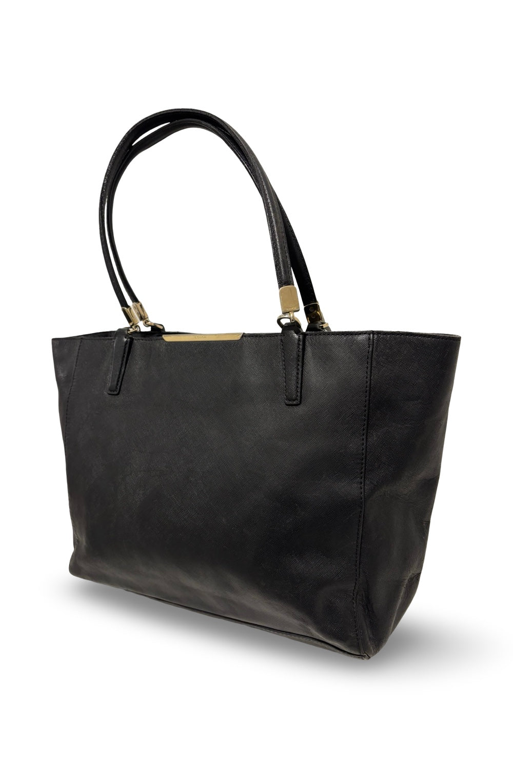Coach Black Madison Saffiano East / West Pebbled Leather Tote Shoulder Bag