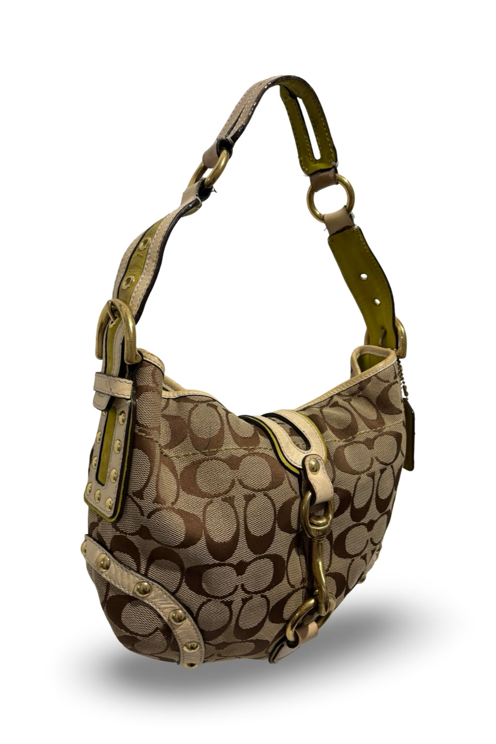 Coach Brown & Lime Green RARE Limited Edition Canvas & Suede Shoulder Bag