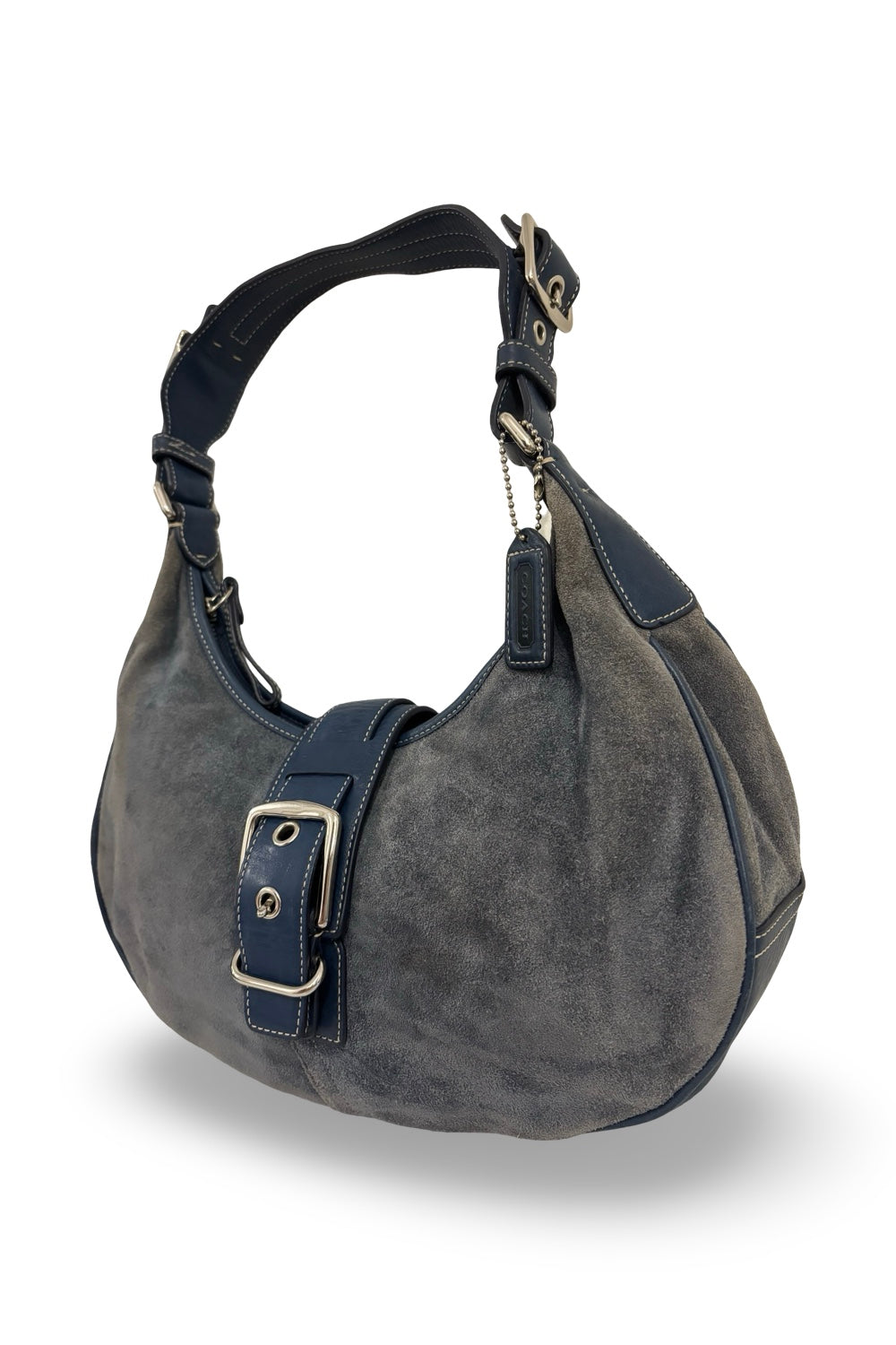 Coach Rare Vintage 2000's Blue Grey Suede & Leather Hobo Shoulder Bag