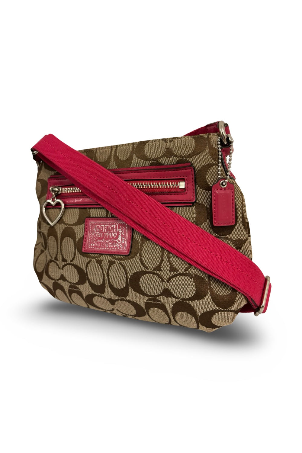 Coach Brown & Pink Signature Canvas Poppy Daisy Vintage Crossbody / Shoulder Bag