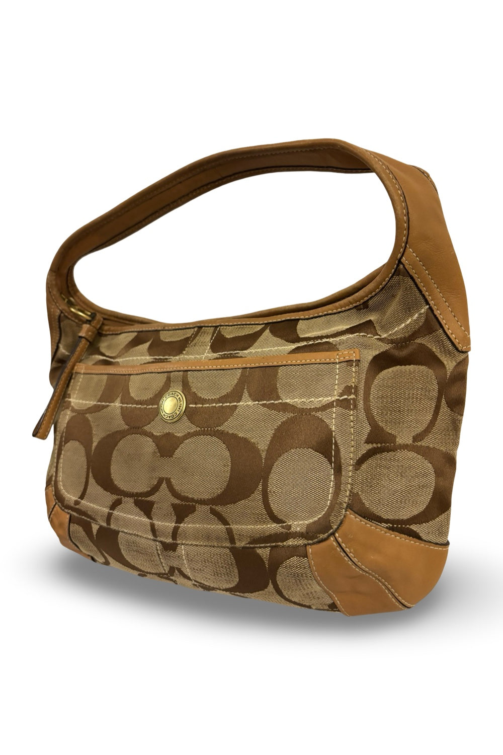 Coach Ergo Brown Signature Canvas Leather Vintage Sufflette Hobo Shoulder Bag