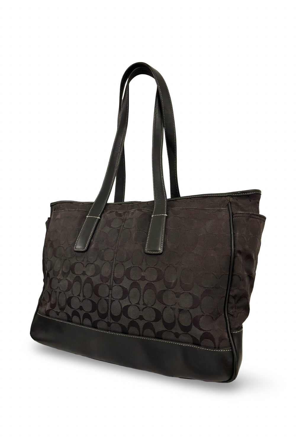 Coach Black Signature XXL Weekender Sufflette Canvas & Leather Tote Shoulder Bag