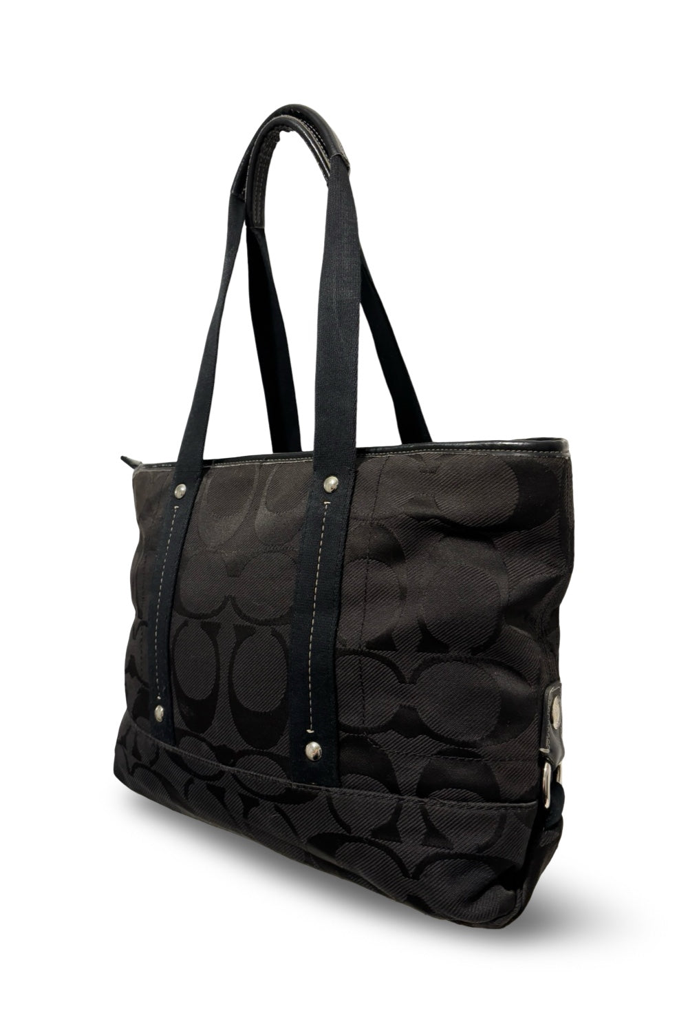 Coach Black Kyra Daisy Signature Canvas & Leather  Vintage Tote Shoulder Bag