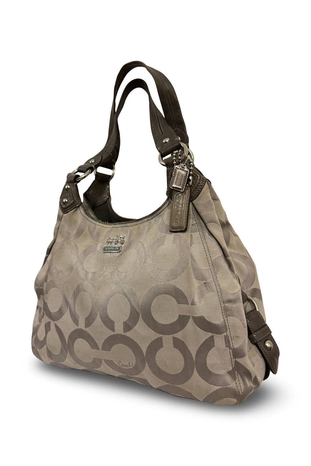 Coach Silver Grey Madison Sophia OP Canvas Satin & Leather Shoulder Bag