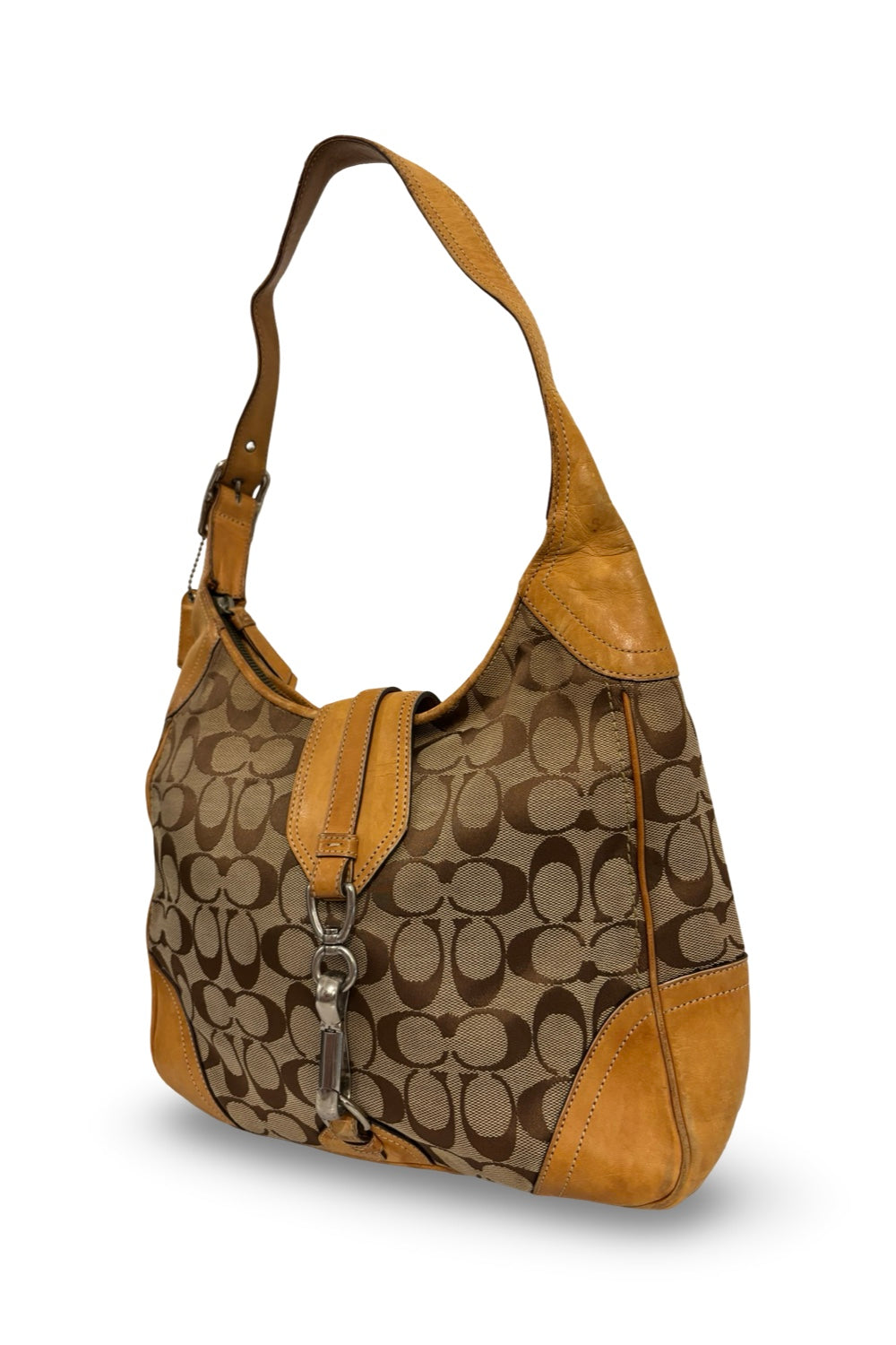 Coach Brown Tan Canvas & Leather Hampton Clasp  Vintage Hobo Shoulder Bag