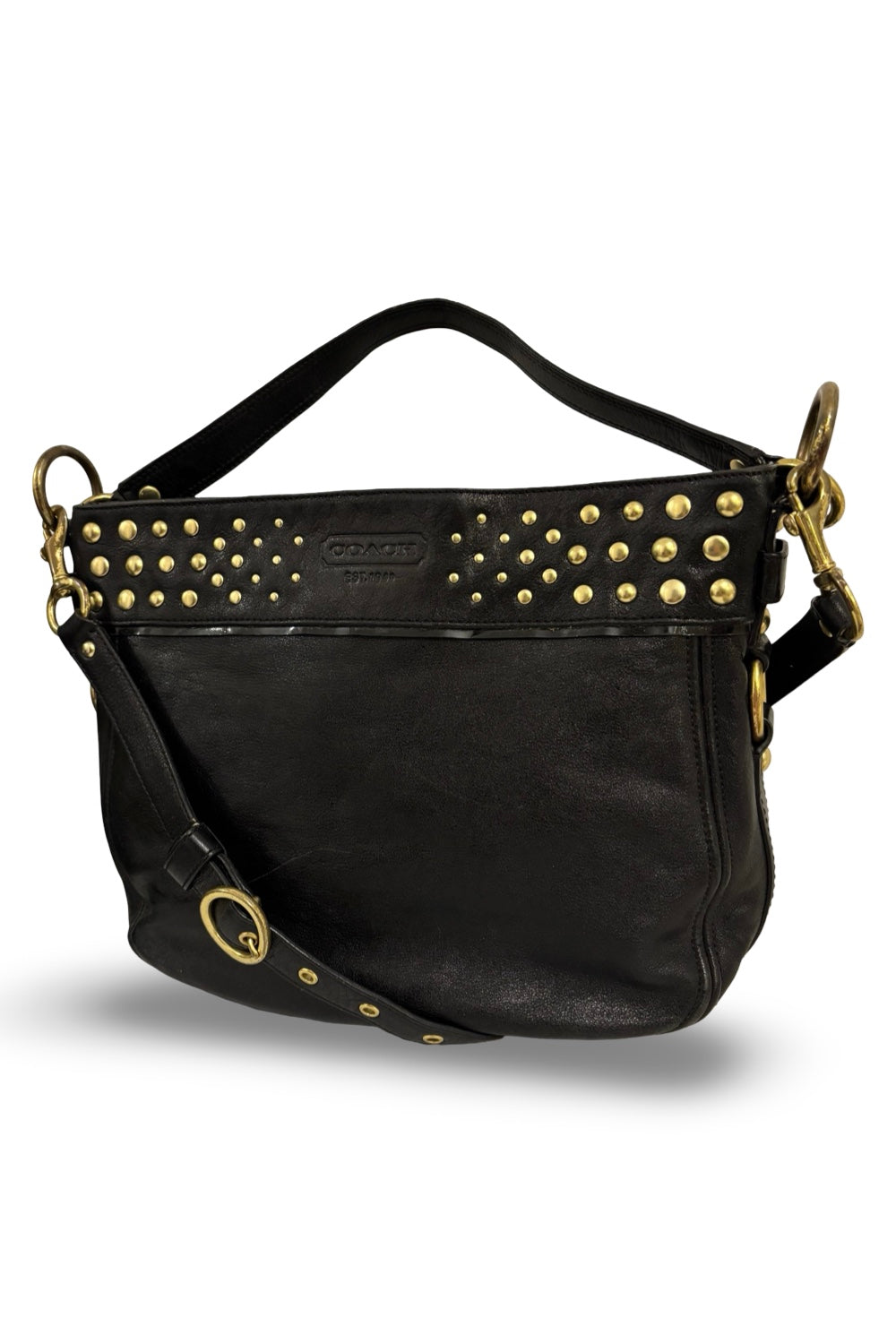 Coach Black Soft Leather Zoe Gold Studded Embellished Vintage Hobo Shoulder Bag