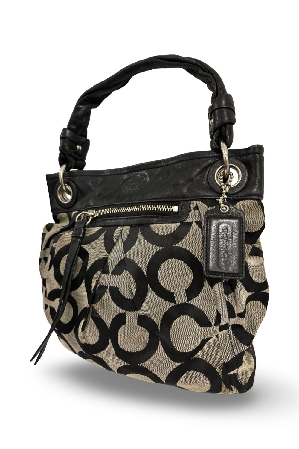 Coach Parker Black & Grey OP Art Signature Canvas & Leather Vintage Shoulder Bag