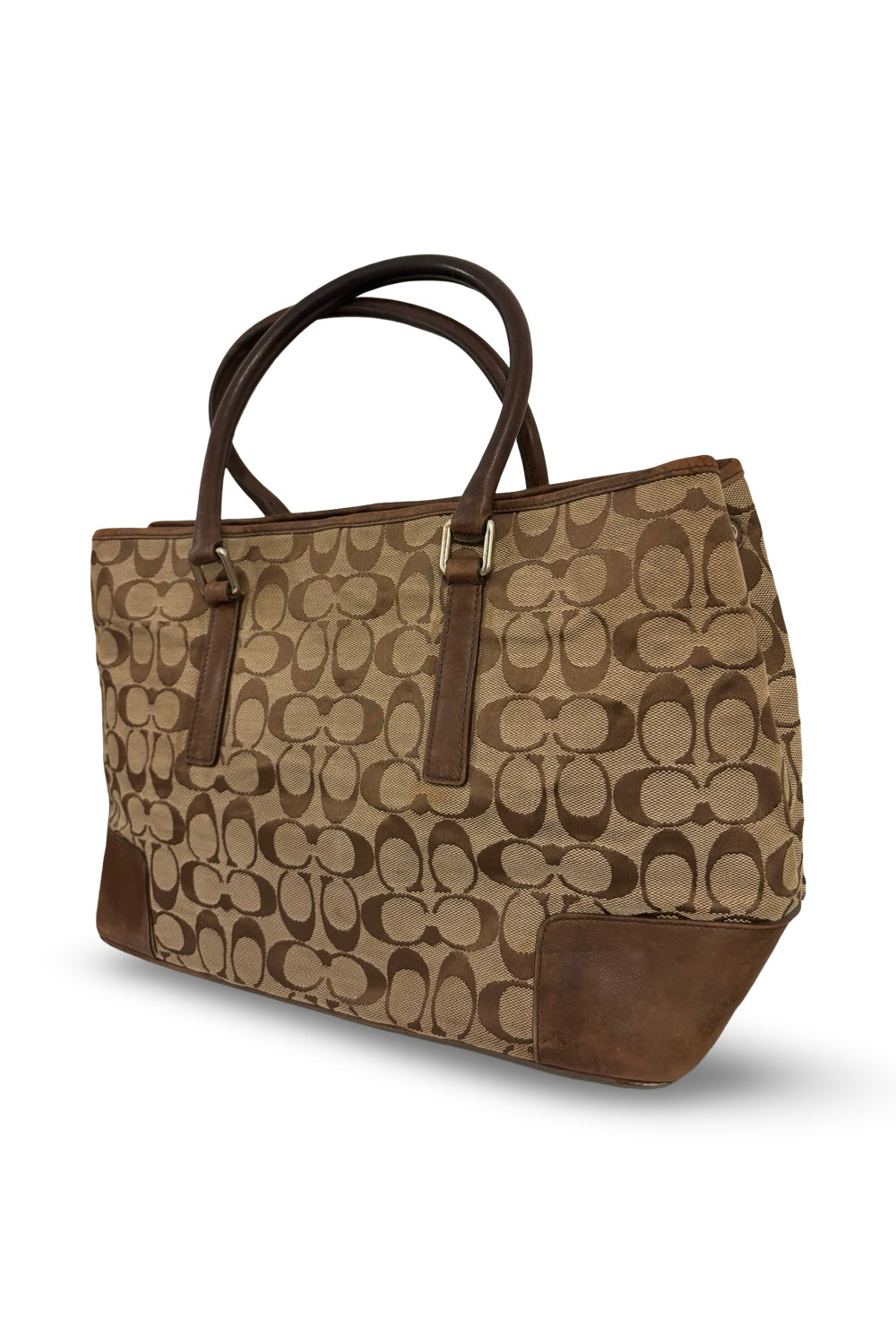 Coach Brown Tan Large Signature Canvas & Leather  Vintage 2000's Tote Shoulder Bag