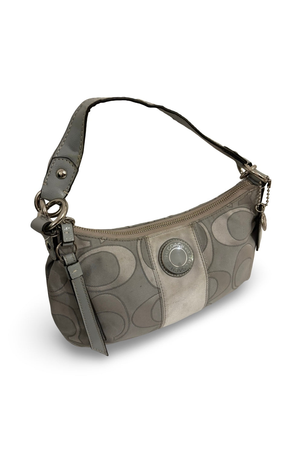 Coach Grey Silver Demi Signature Stripe Sateen Vintage Shoulder Bag / Crossbody