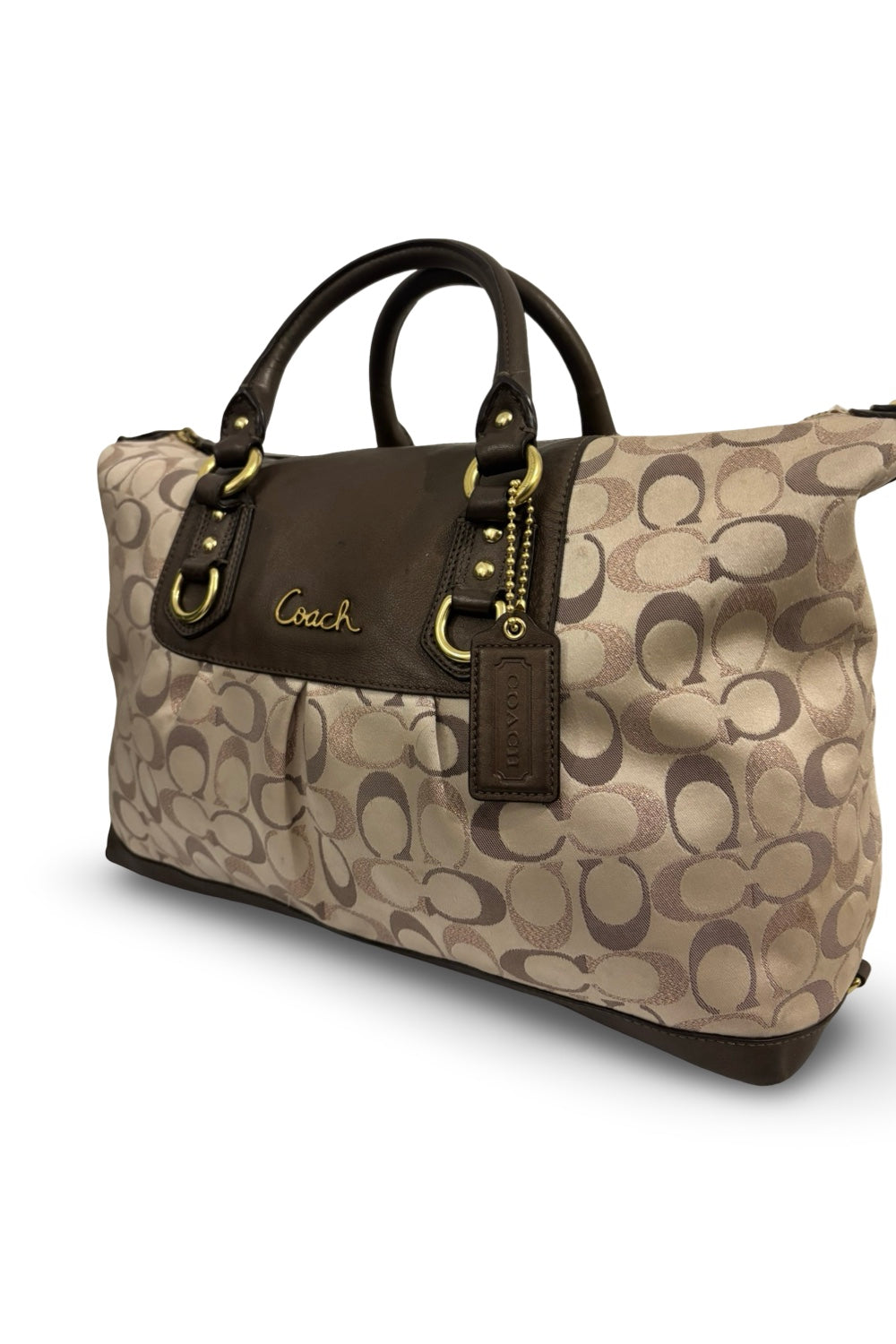 Coach Brown / Tan Ashley Signature Metallic Canvas & Leather Vintage Handbag / Bag