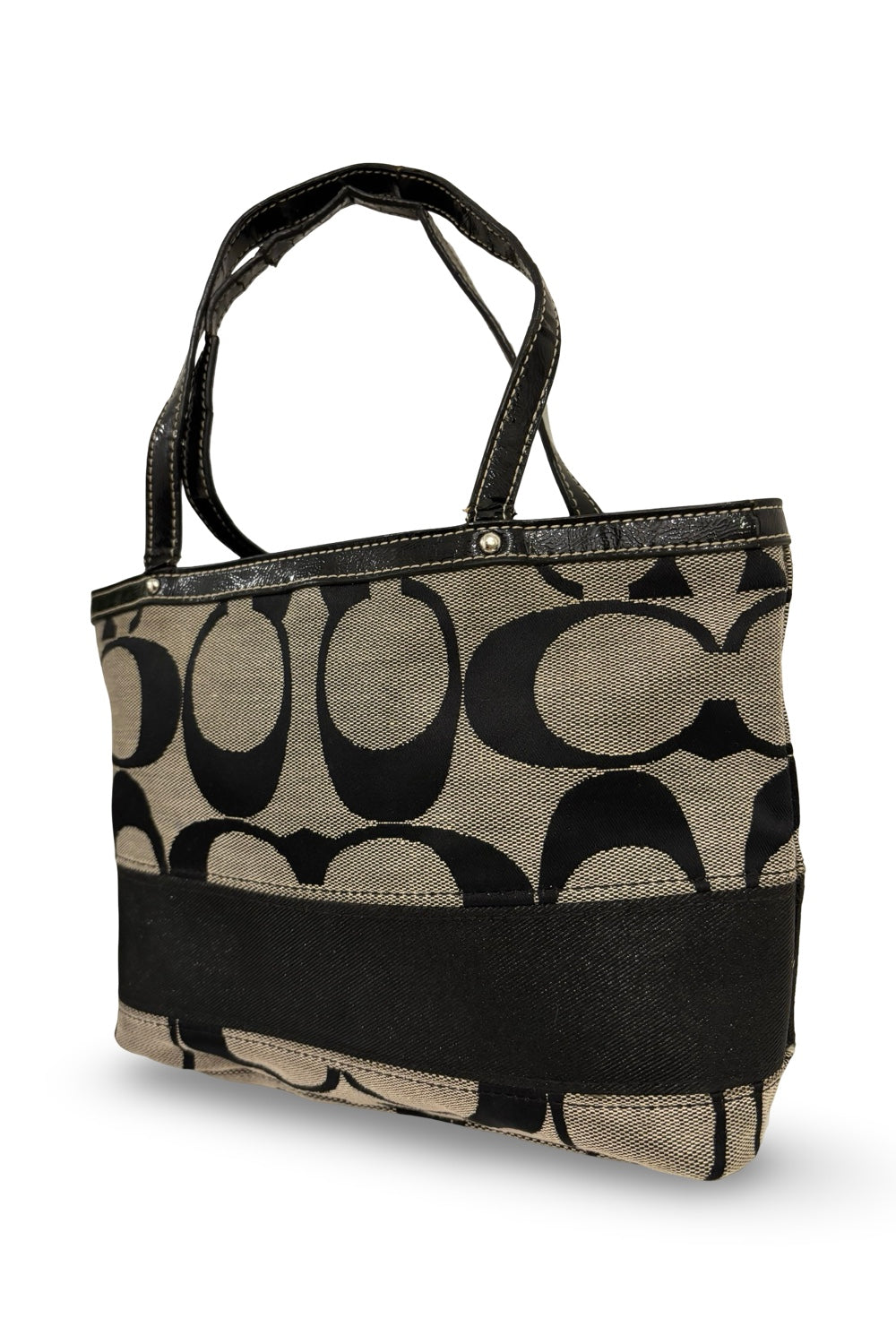 Coach 2012 Black & Grey Mini Canvas & Patent leather Vintage Shoulder Bag