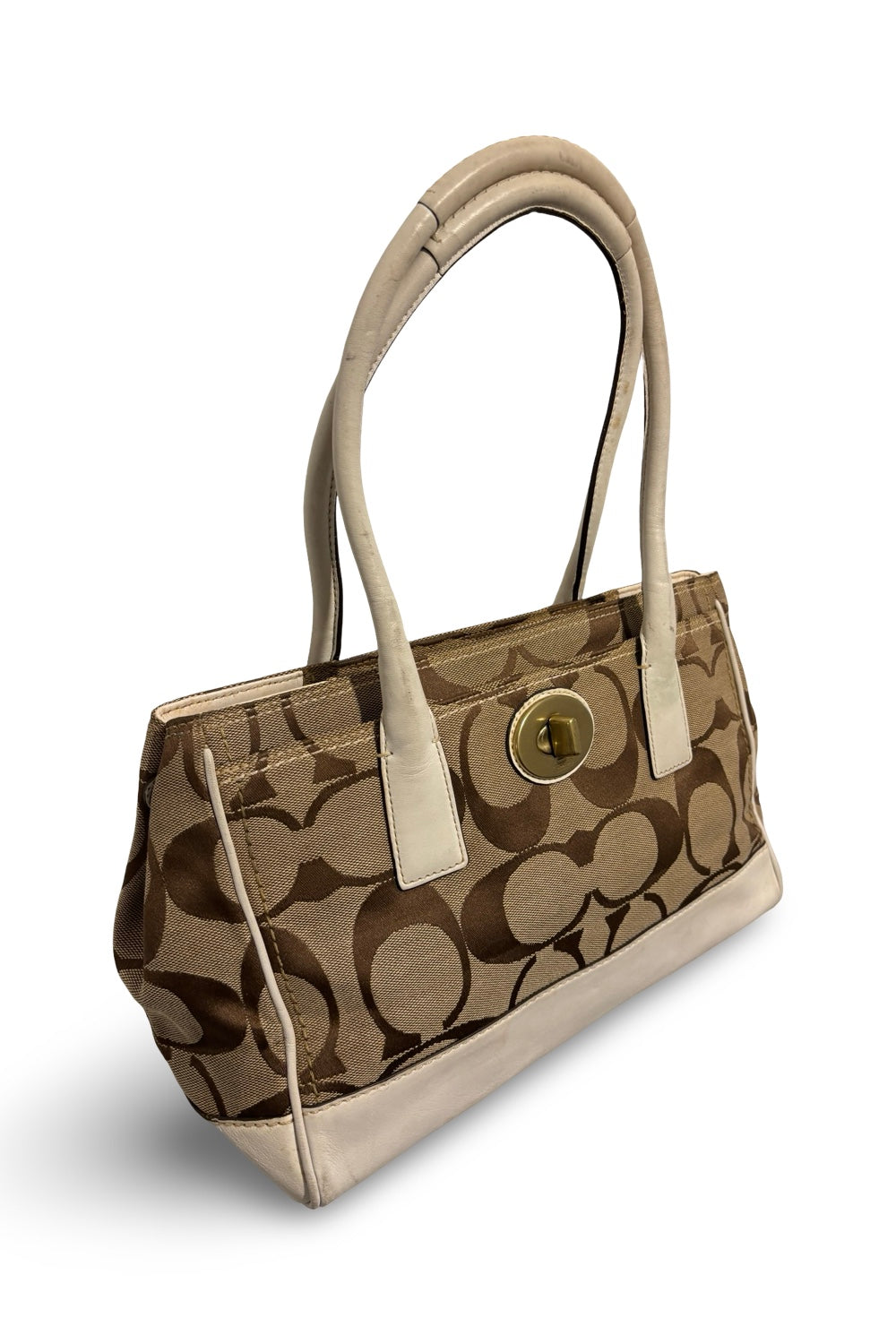 Coach Hamptons Madeline Brown & White Vintage  Satchel Handbag Shoulder Bag