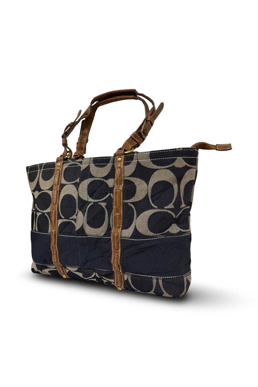 Coach Cargo Blue Denim Signature Monogram Brown Leather Legacy Tote Shoulder Bag