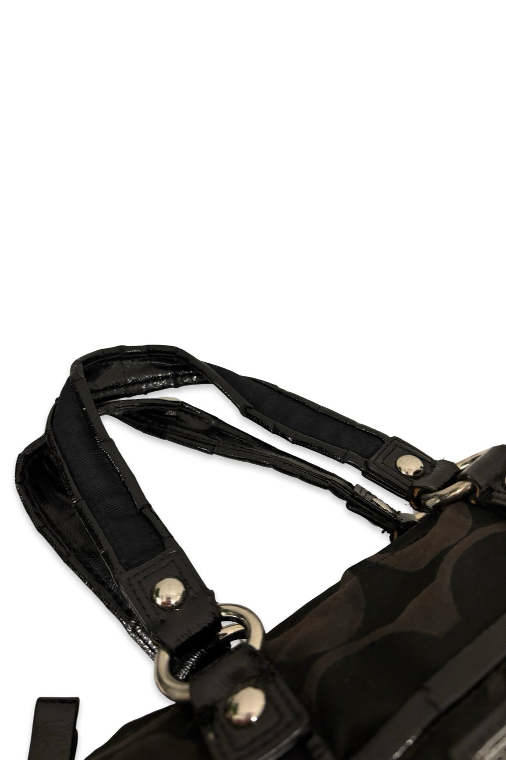 Coach Black Poppy Vintage Signature Canvas Satin & Patent Leather Shoulder Bag
