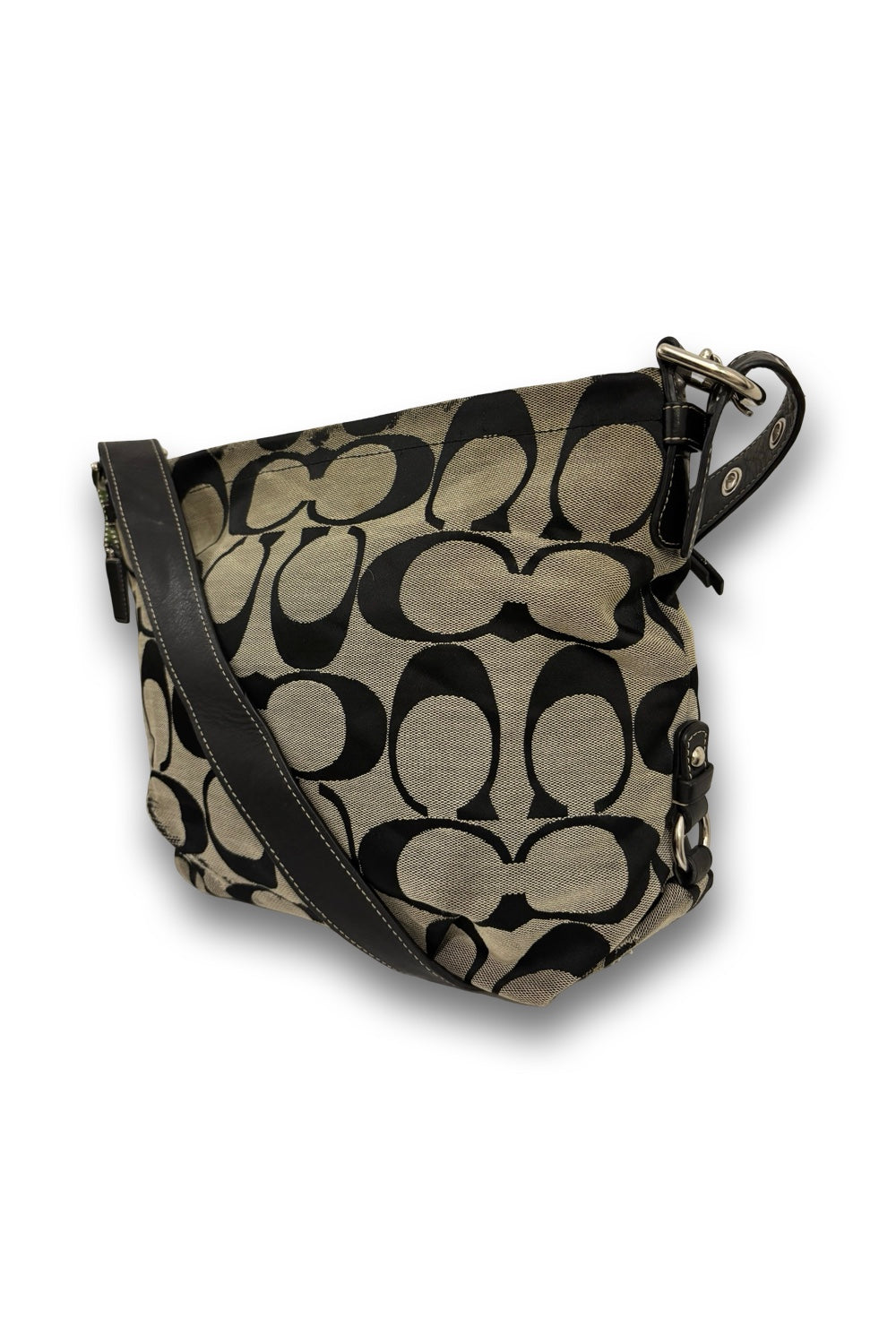 Coach Black & Grey Signature Duffle Canvas & Leather Crossbody Bag