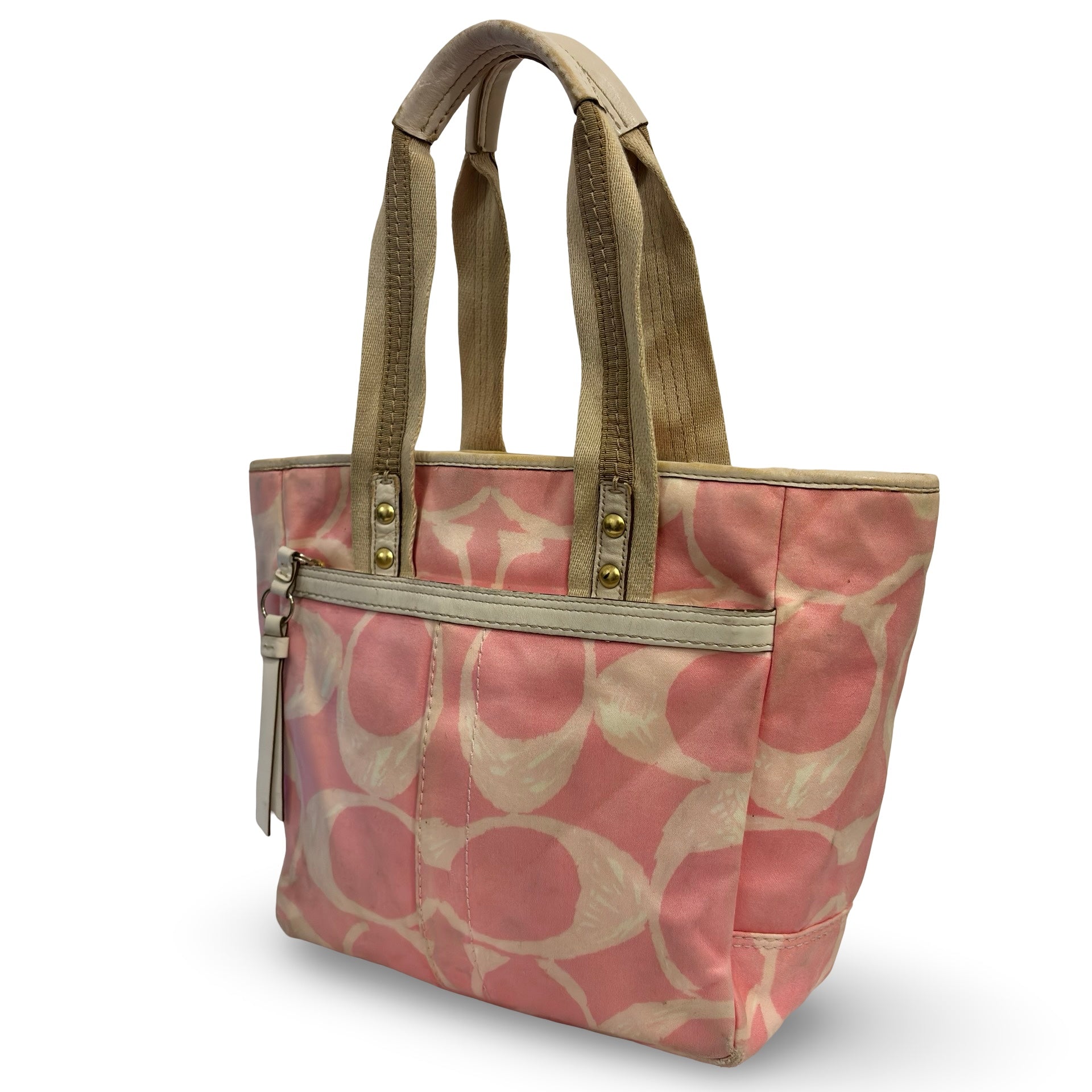 Coach Hampton Pink & White Canvas & Leather Signature Scribble Vintage Tote Shoulder Bag