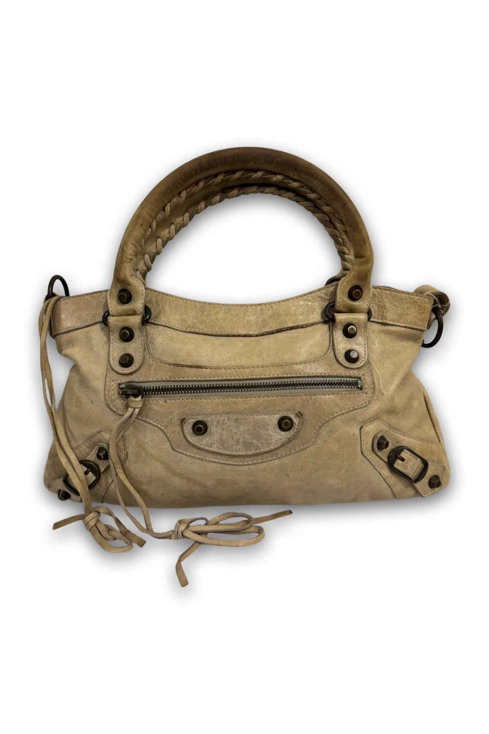 Balenciaga The First 2 Way Beige City Bag Distressed Lambskin Leather Shoulder Bag