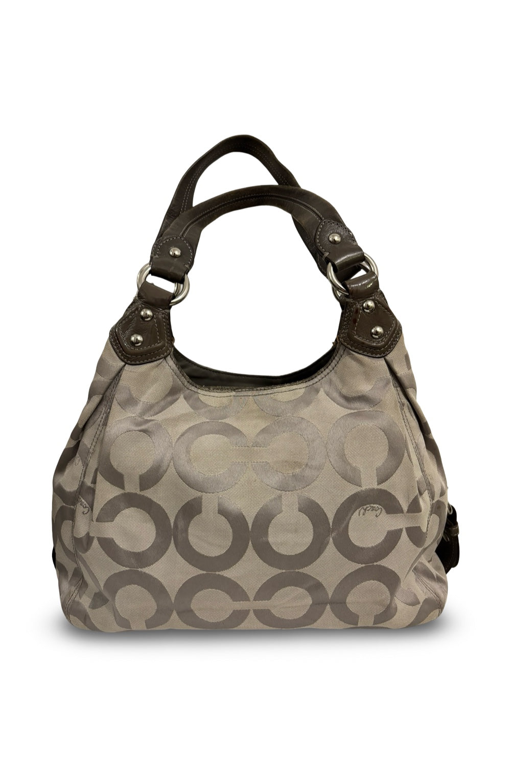 Coach Silver Grey Madison Sophia OP Canvas Satin & Leather Shoulder Bag