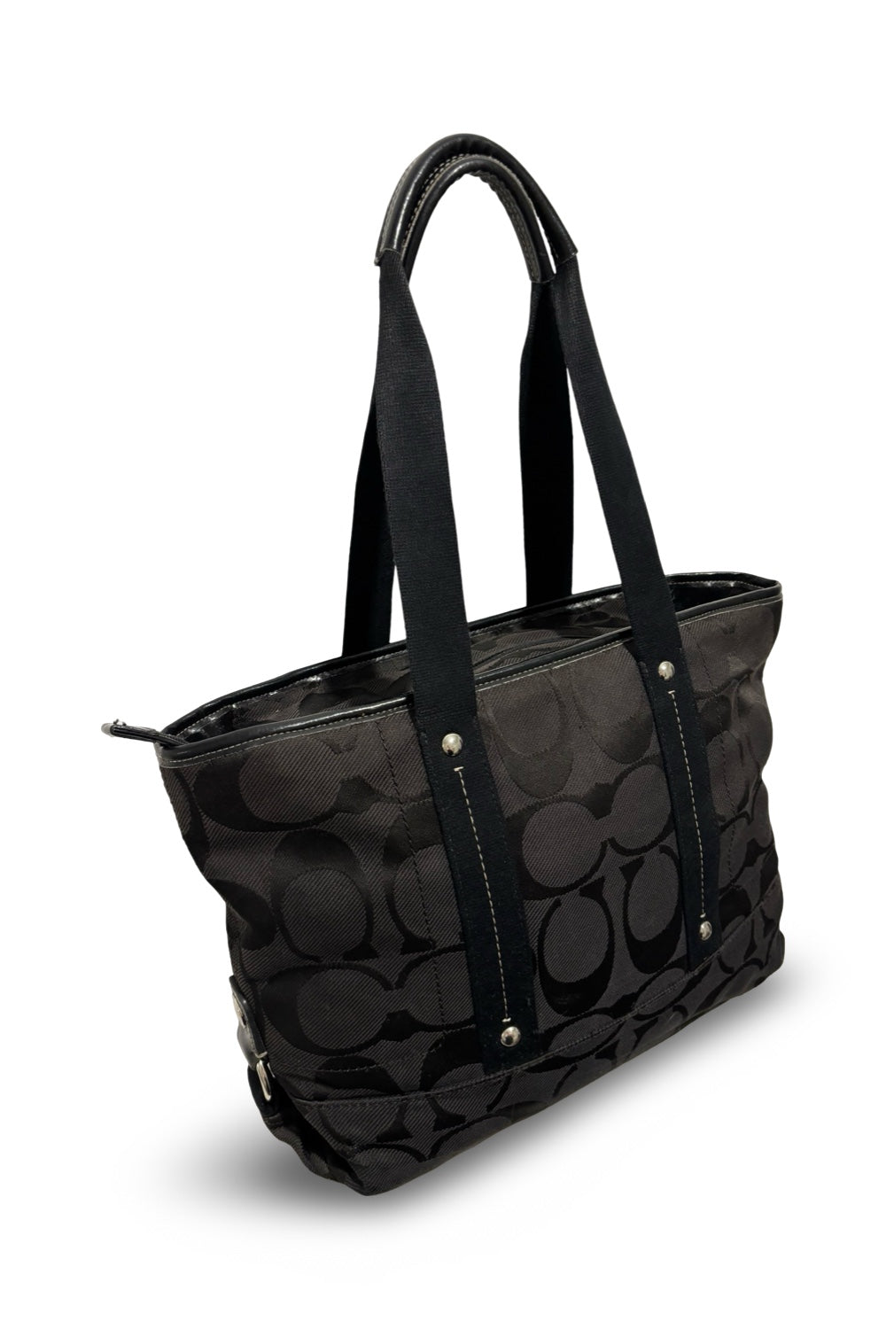 Coach Black Kyra Daisy Signature Canvas & Leather  Vintage Tote Shoulder Bag
