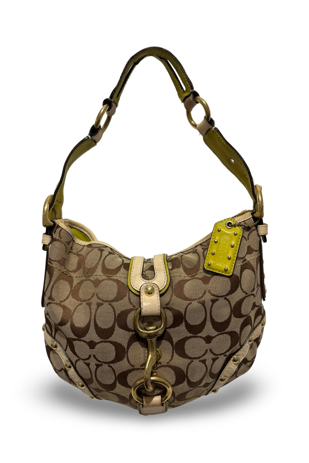 Coach Brown & Lime Green RARE Limited Edition Canvas & Suede Shoulder Bag