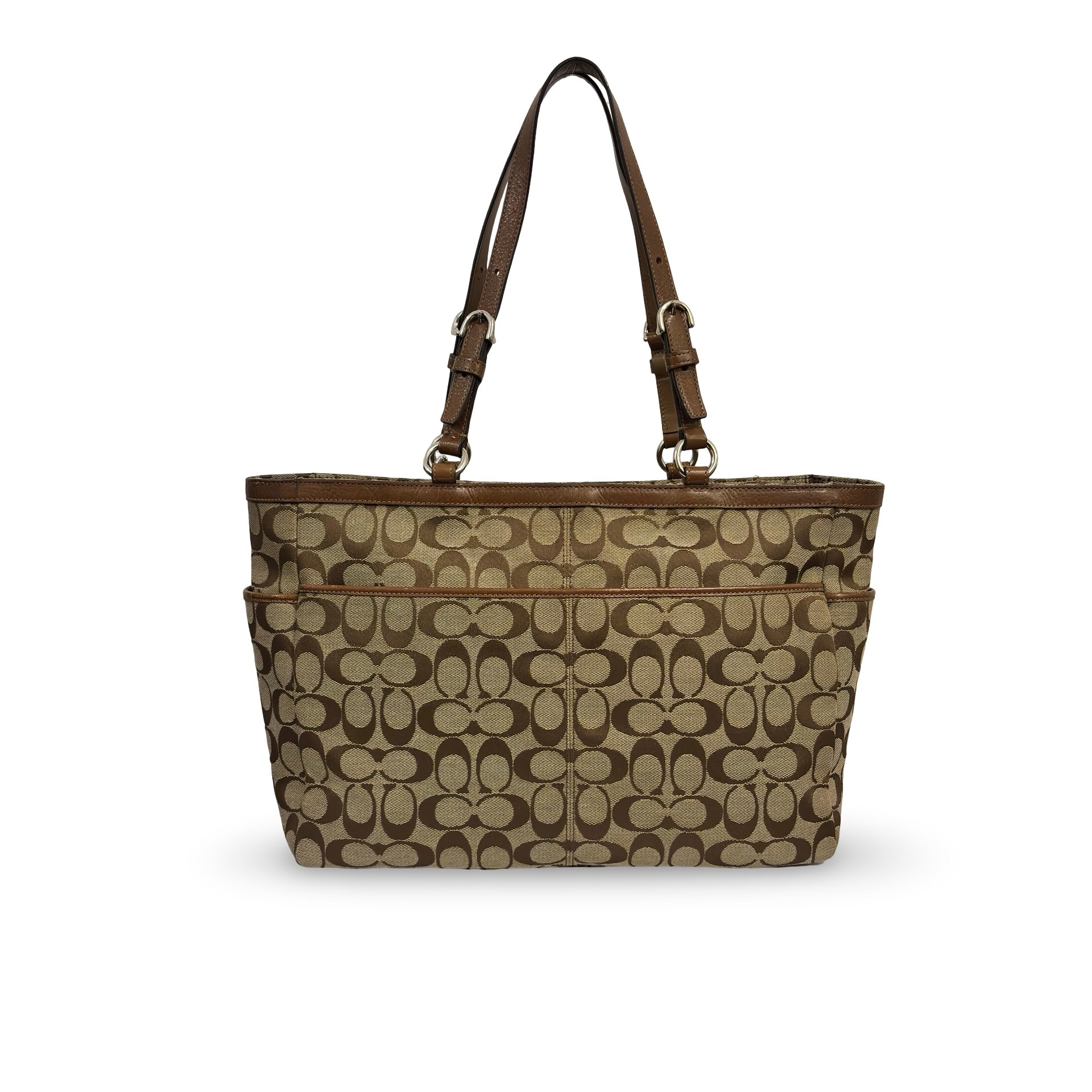 Coach Brown Signature Pleated Canvas & Leather Vintage City Tote Shoulder Bag