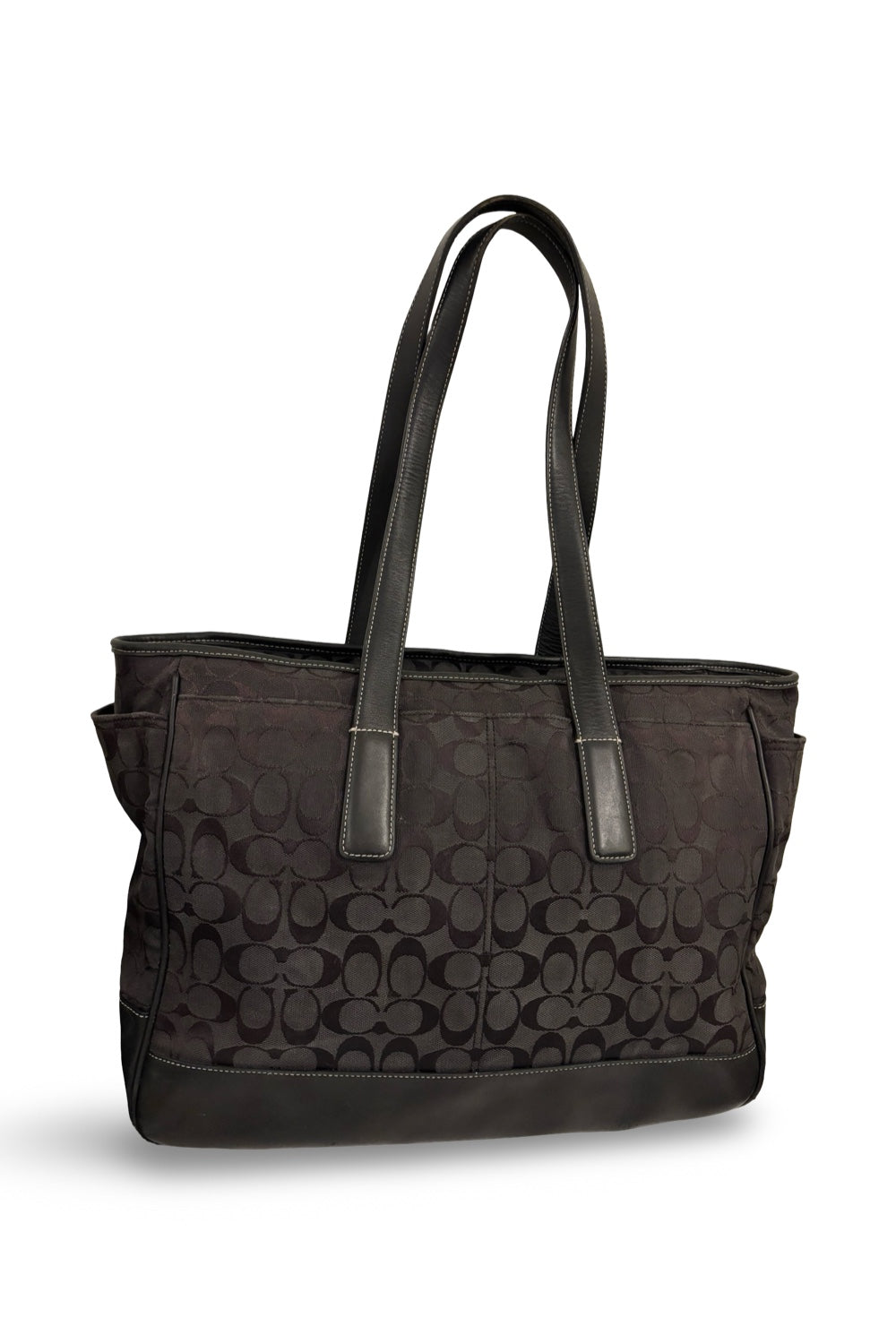 Coach Black Signature XXL Weekender Sufflette Canvas & Leather Tote Shoulder Bag