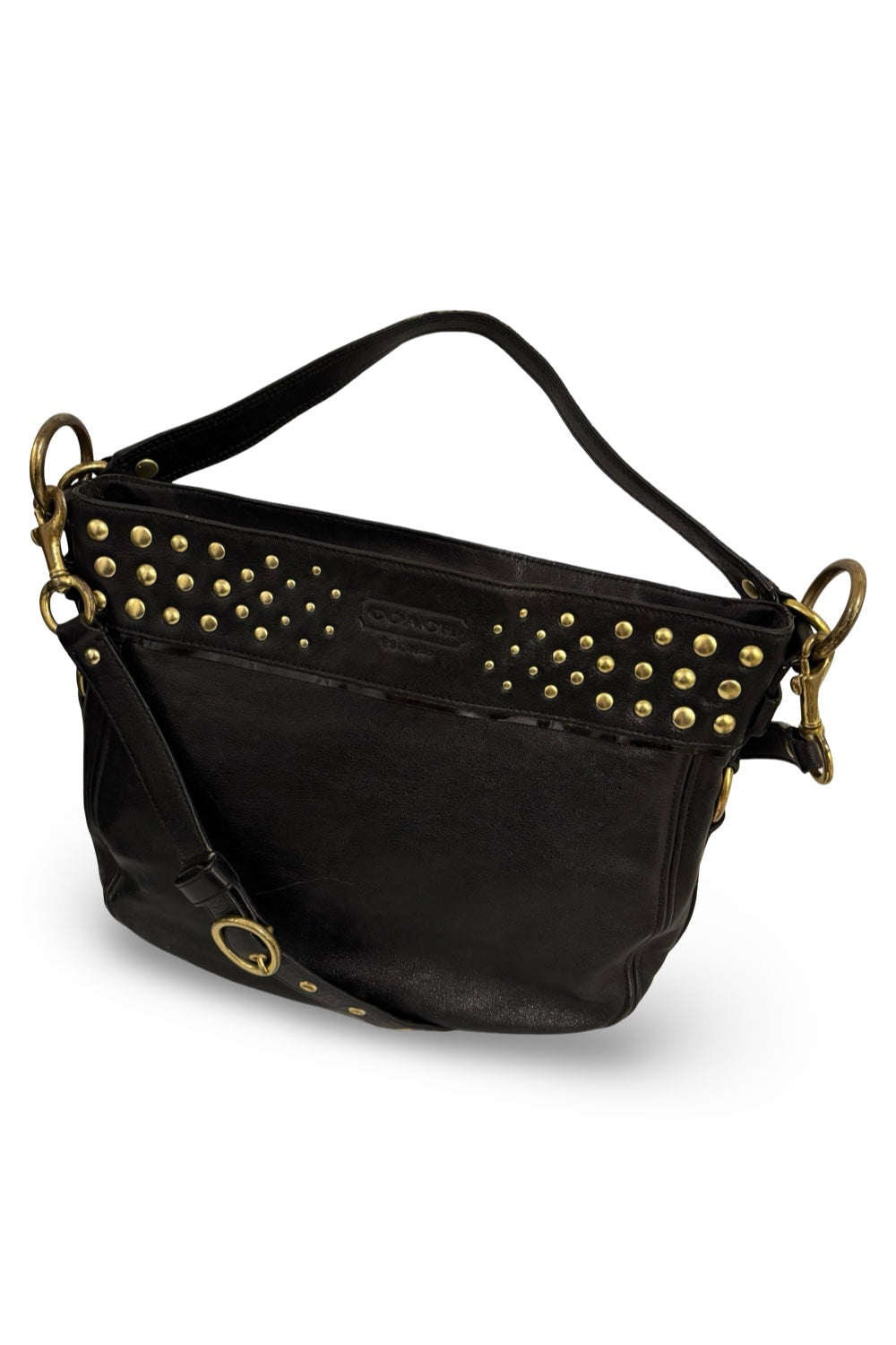 Coach Black Soft Leather Zoe Gold Studded Embellished Vintage Hobo Shoulder Bag