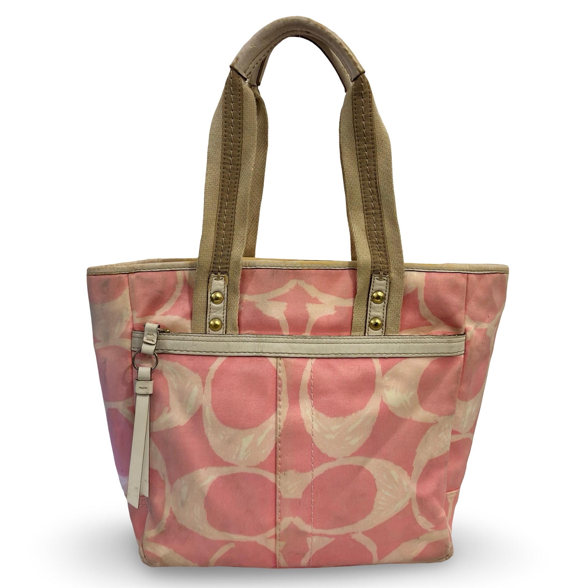 Coach Hampton Pink & White Canvas & Leather Signature Scribble Vintage Tote Shoulder Bag