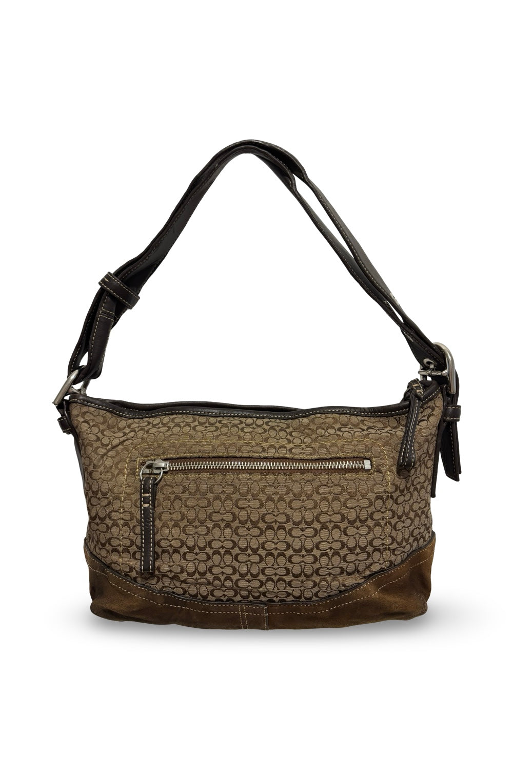 Coach Signature Brown Sufflette Canvas Suede & Leather Vintage Hobo Shoulder Bag