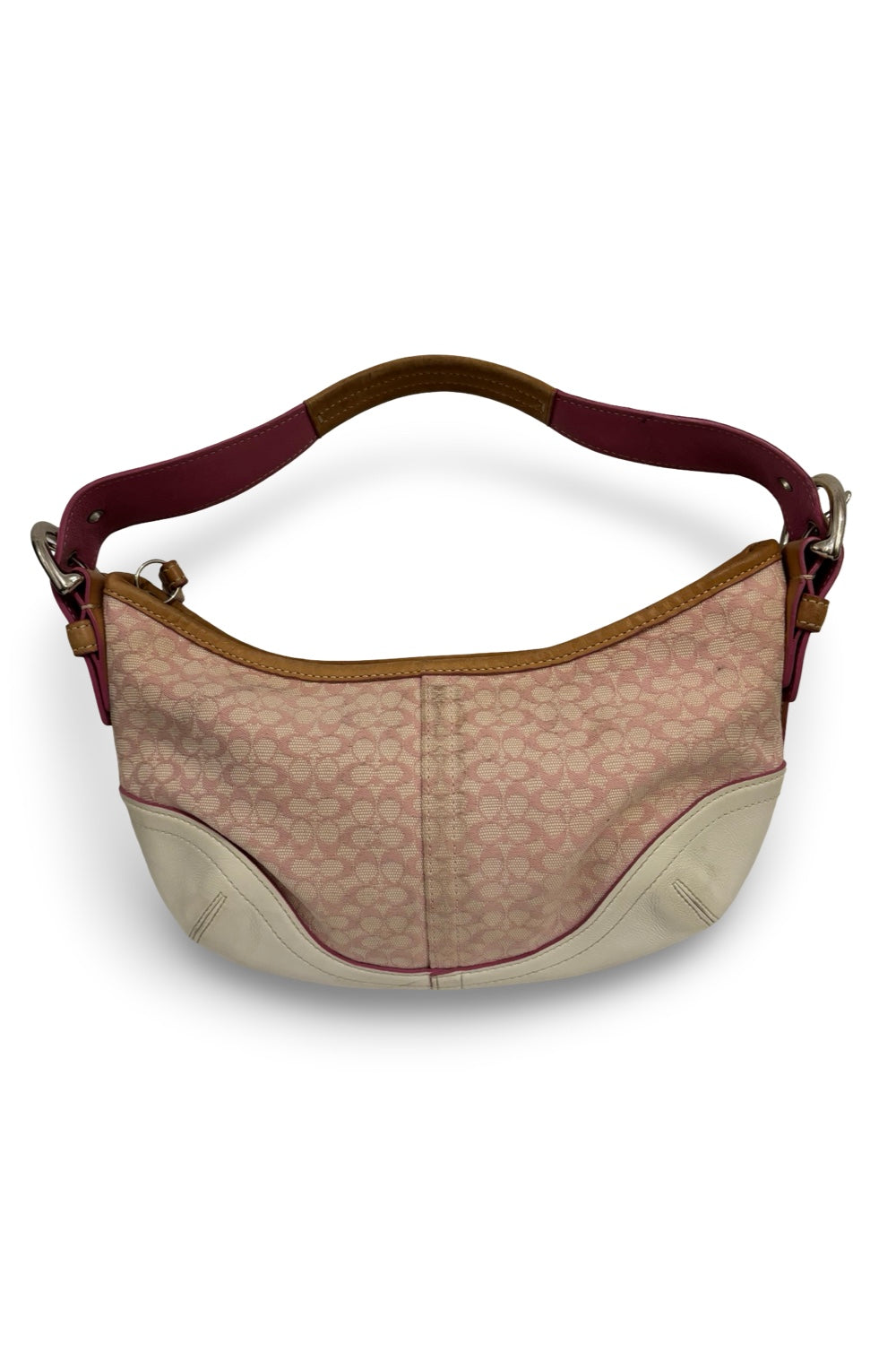Coach Rare Pink & White Canvas / Leather Signature  Sufflette Vintage Soho Hobo Shoulder Bag