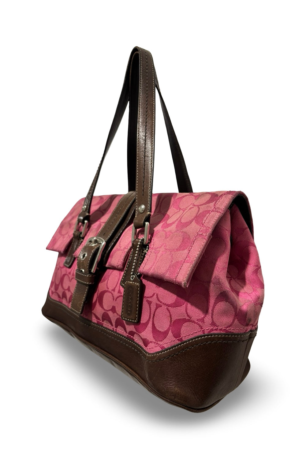 Coach RARE Vintage Pink & Brown Signature Canvas & Leather Shoulder Bag