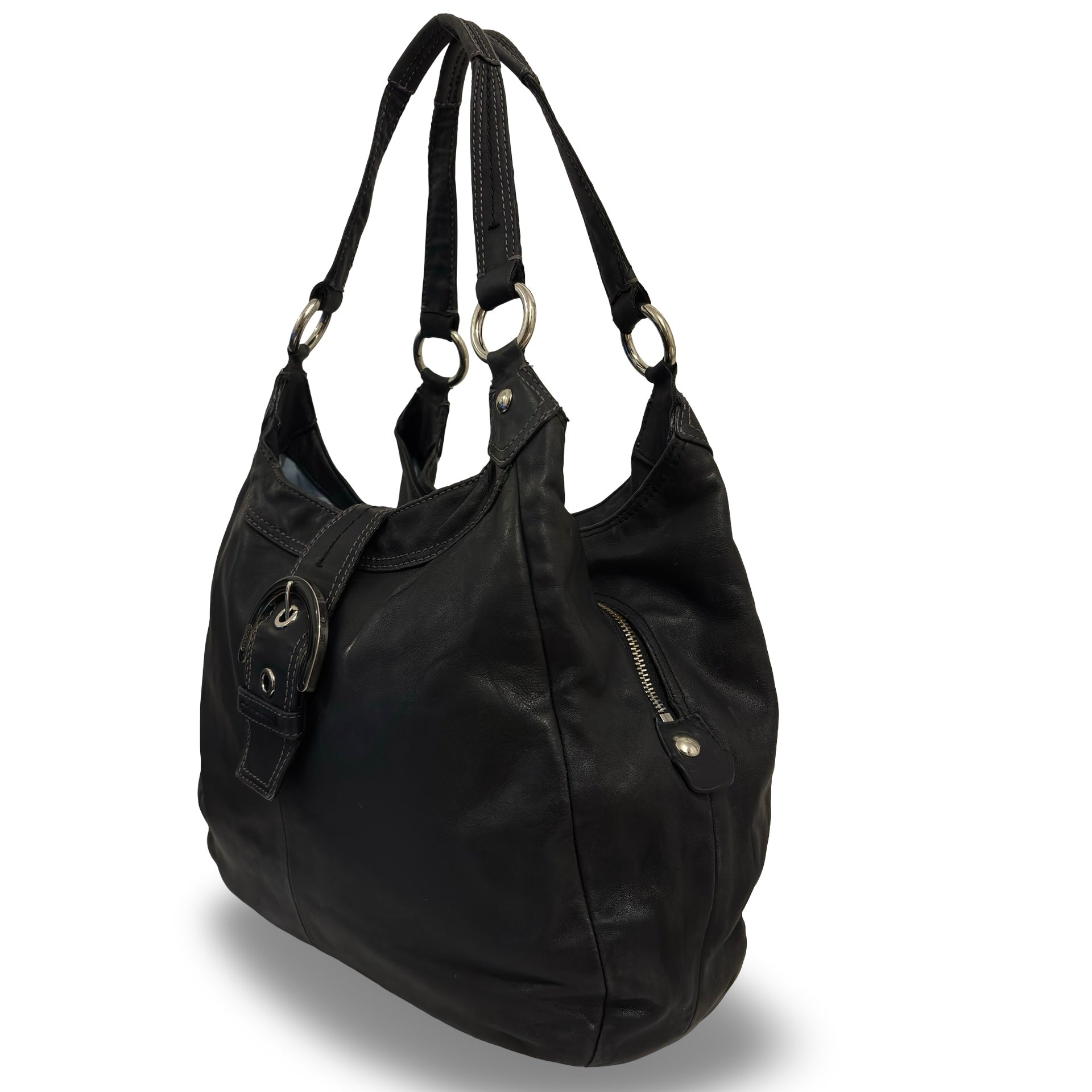 Coach Black Soft Leather Soho Lynn Buckle Vintage Large Hobo Shoulder Bag