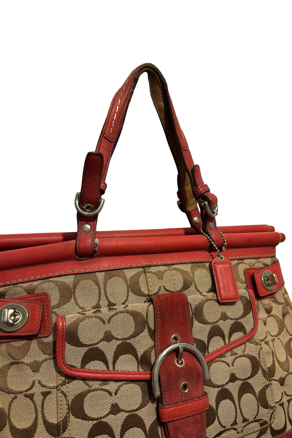 Coach Vintage 2000’s Hampton Brown & Red Signature Canvas Suede & Leather Shoulder Bag