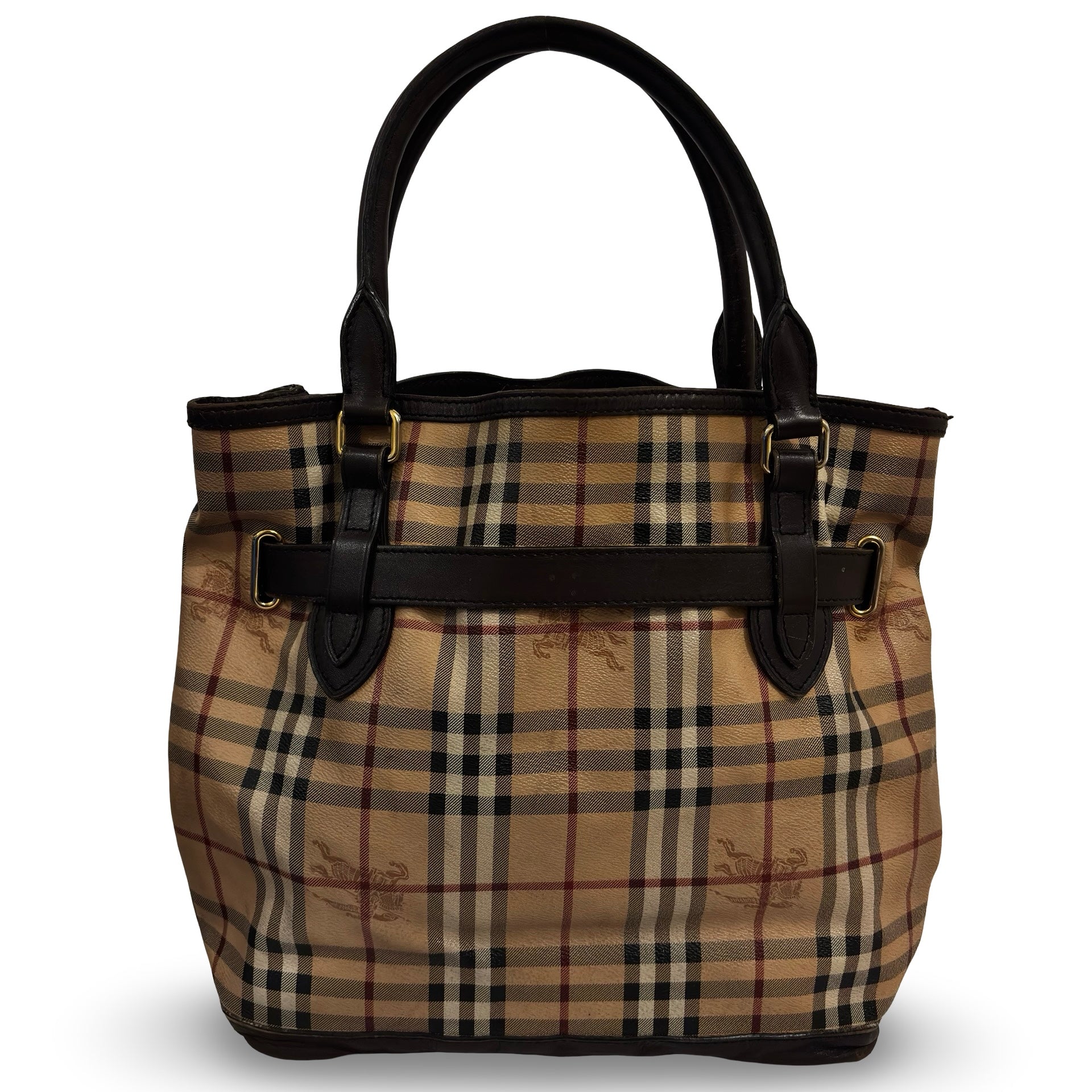 Burberry Brown & Beige Haymarket Golderton Check / Plaid Tote Vintage Shoulder Bag
