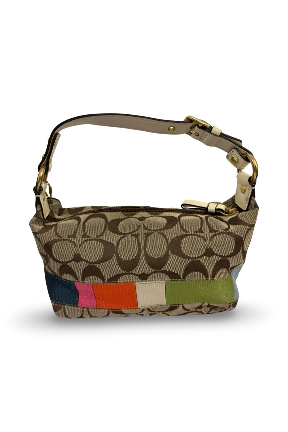 Coach Vintage Signature Brown & Rainbow Canvas & Leather Demi Baguette Handbag
